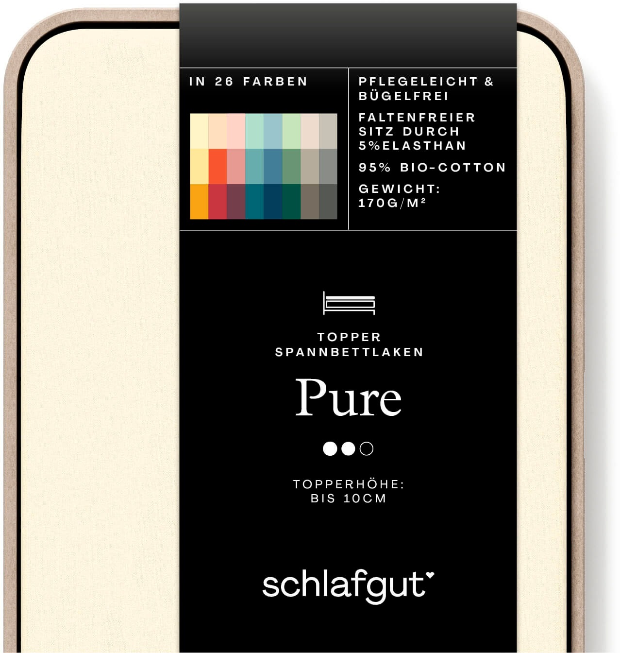 Schlafgut Spannbettlaken »PURE TOPPER in Gr. 90x200, 140x200 oder 180x200 cm, Laken für Topper«, aus 100% Bio-Baumwolle, für Matratzen bis 10 cm Höhe, Bettlaken