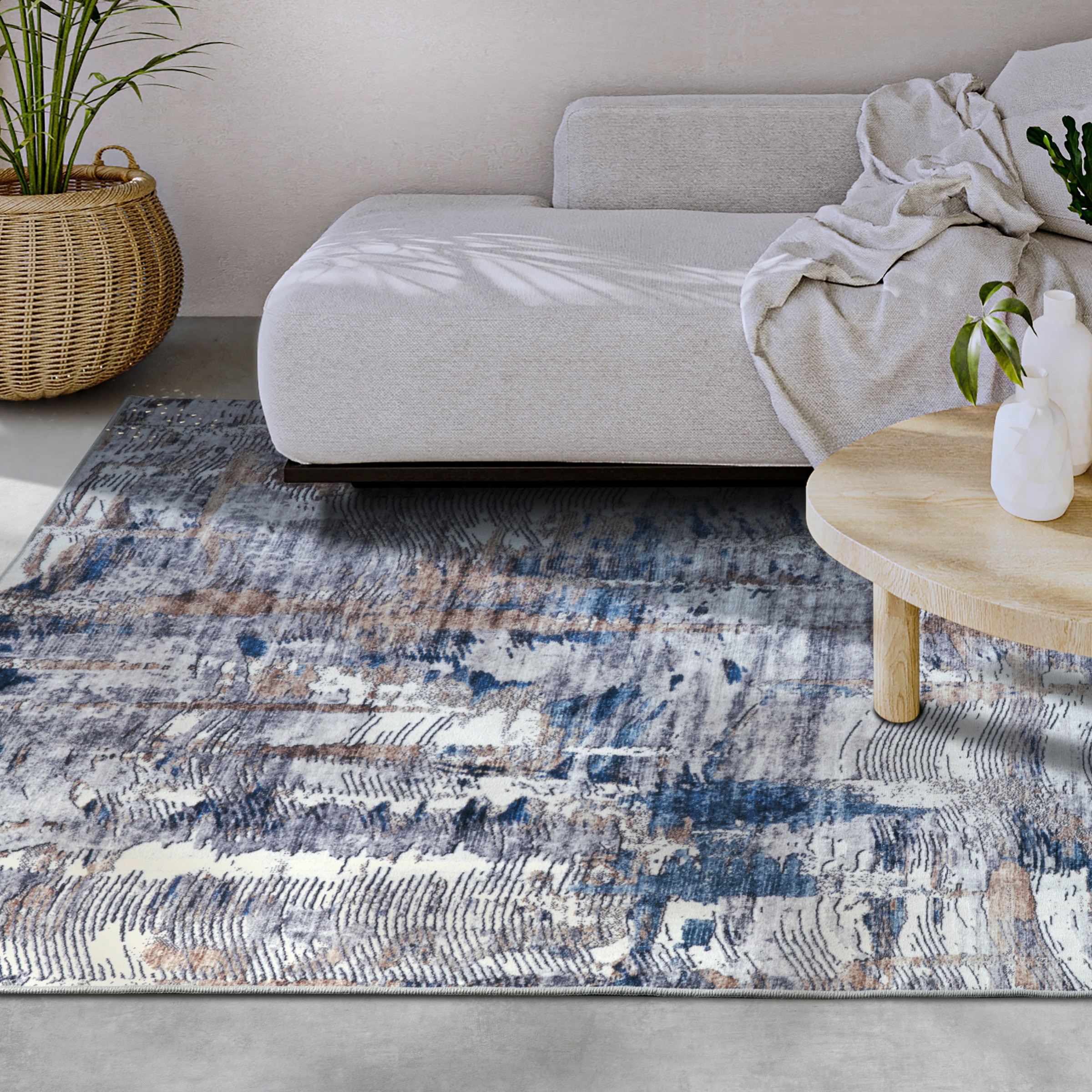 THE RUGS Imagination Shortpile Rug Runner Malard Polyester Abstract Modern Rug in Dark Blue | Size: 80cm x 150cm
