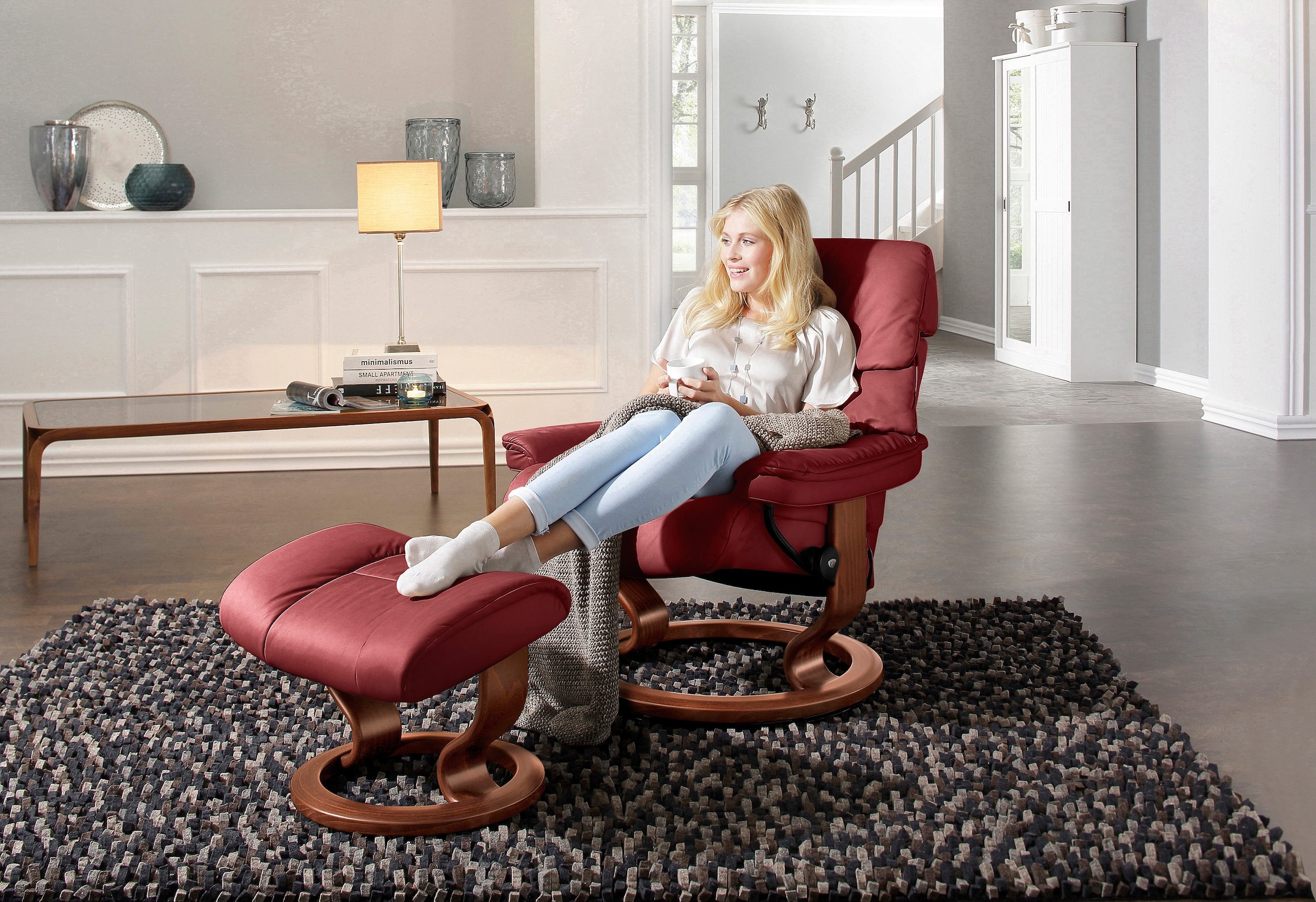 Stressless® Relaxsessel »Ruby«, (Set, Relaxsessel mit Hocker), mit Classic Base, Größe L, Gestell Eiche, Wenge, Braun & Schwarz