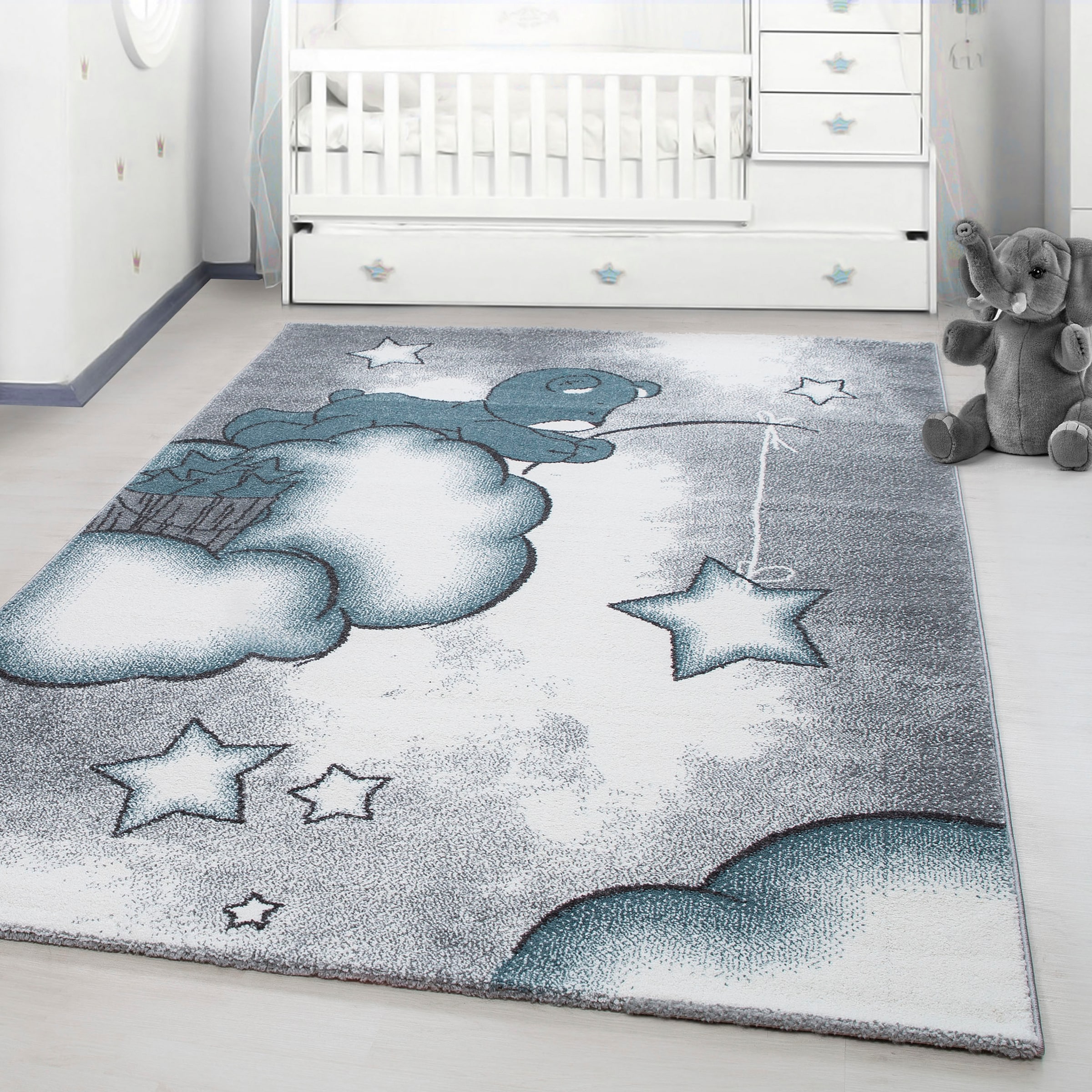 Ayyildiz Teppiche Kinderteppich »Kids 580«, rechteckig, 12 mm Höhe, auch in rund, Teddybär, Sterne Design, Kurzflor