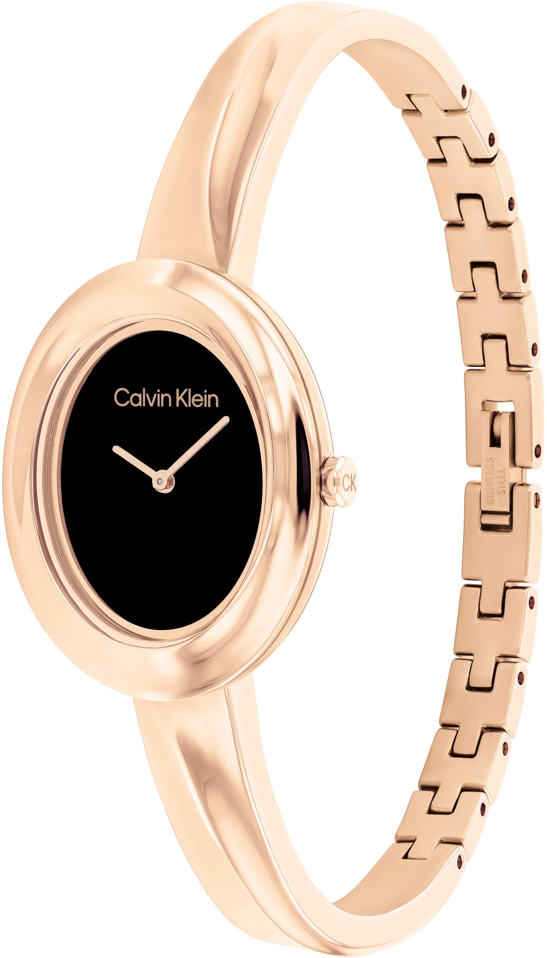Calvin Klein Quarzuhr »TWISTED BEZEL BANGLE«, Armbanduhr, Damenuhr, Edelstahlarmband, analog