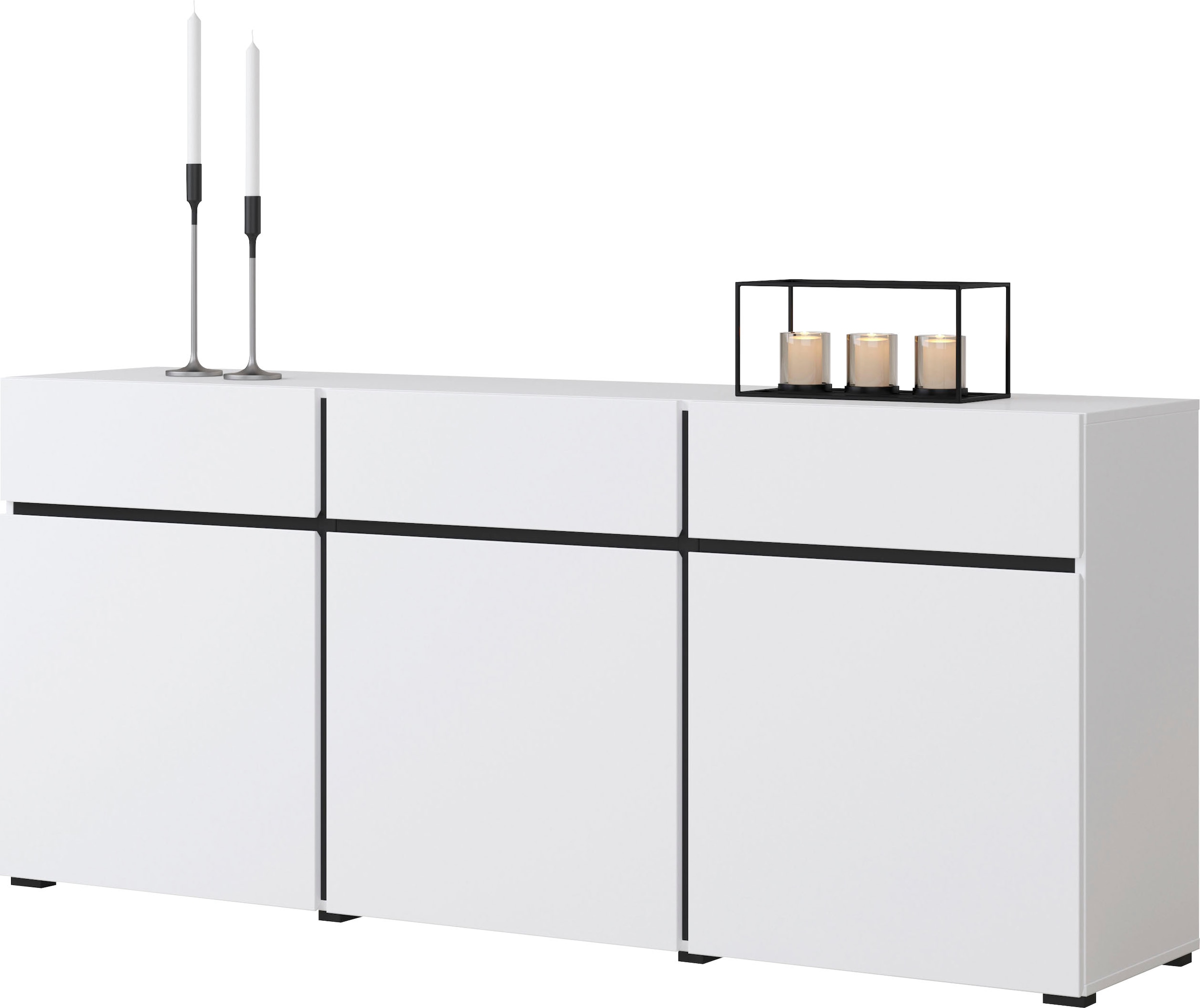 INOSIGN Sideboard »Cross,Breite 180 cm, moderne grifflose Kommode,3 Türen/3 Schubkästen«, Schubladenschrank mit viel Stauraum, Einlegeböden verstellbar