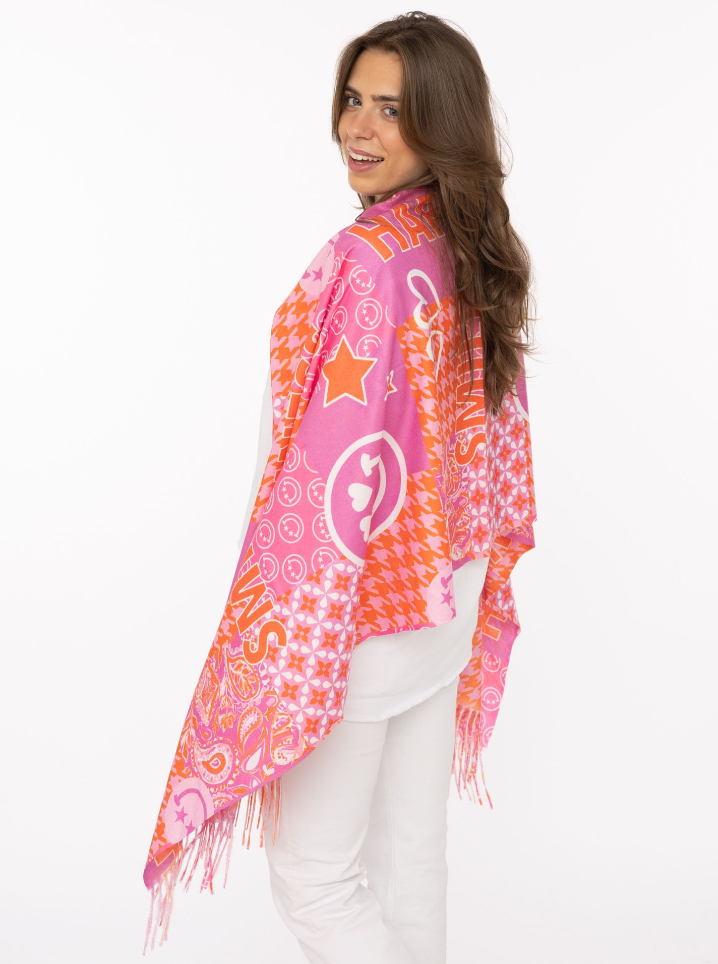 Zwillingsherz Schal »"Printclash Smile"« mit Fransen, Mustermix und Schriftzug