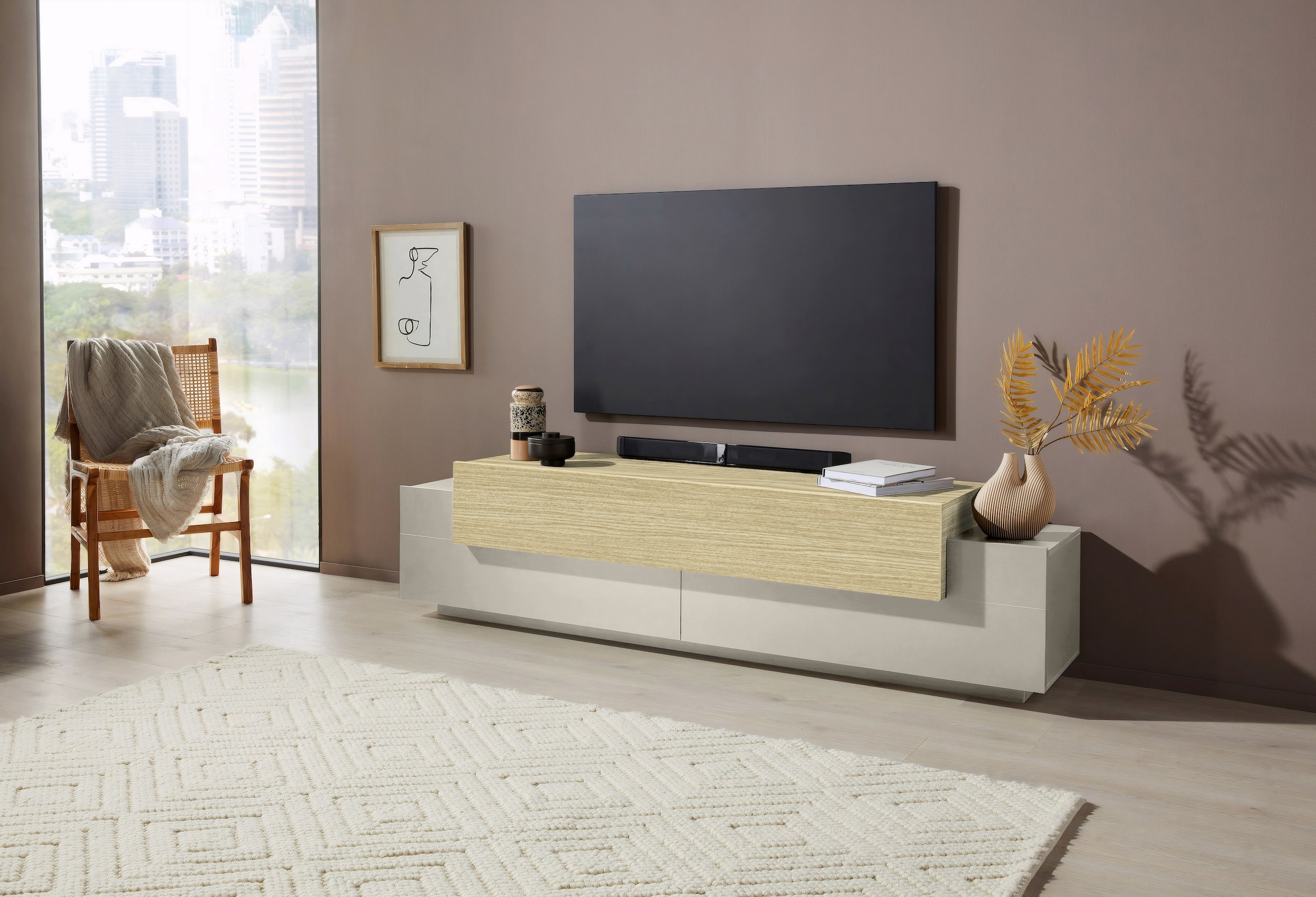 Home affaire Lowboard »Coro,Lowboard,TV-Kommode,TV-Möbel,TV-Bank« mit 3 Klappen davon 2 mit Push-to-Open Funktion Breite 200 cm