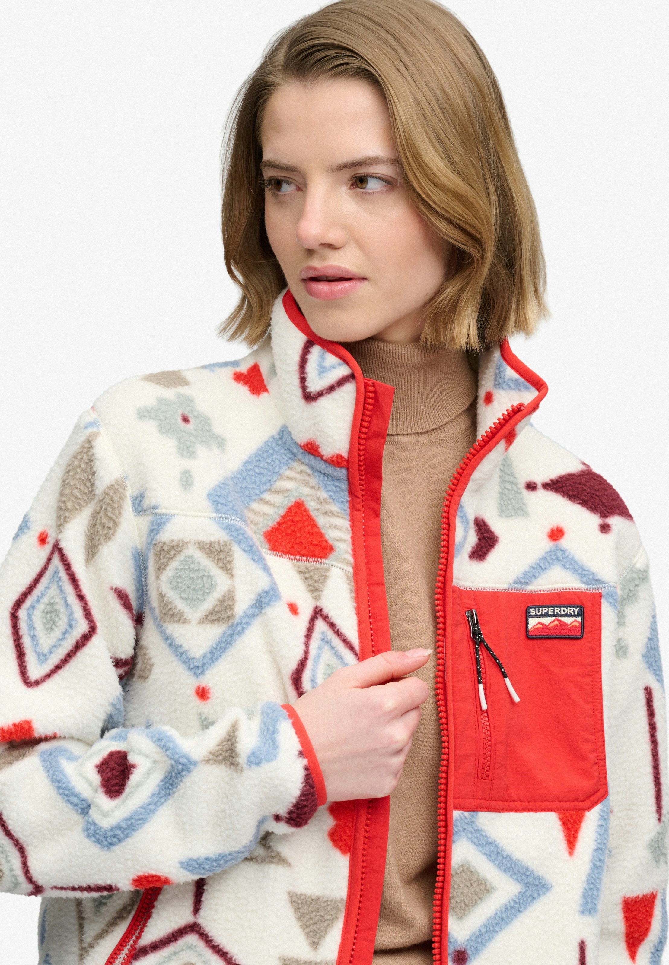 Superdry Fleecejacke »OUTDOOR PRINTED ZIP FLEECE« Slim Fit, mit Stehkragen