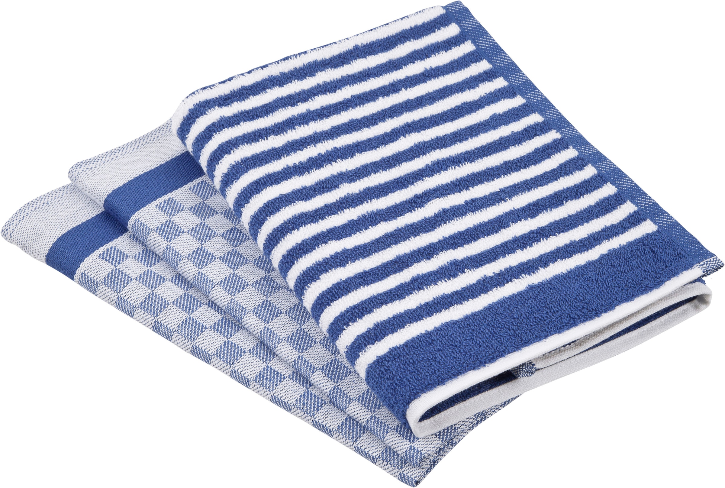 ROSS Geschirrtuch »Exclusiv«, (Set, 3 tlg.), 1x Küchen-Frottiertuch (Streifen) und 2 Geschirrtücher (Karodesign)