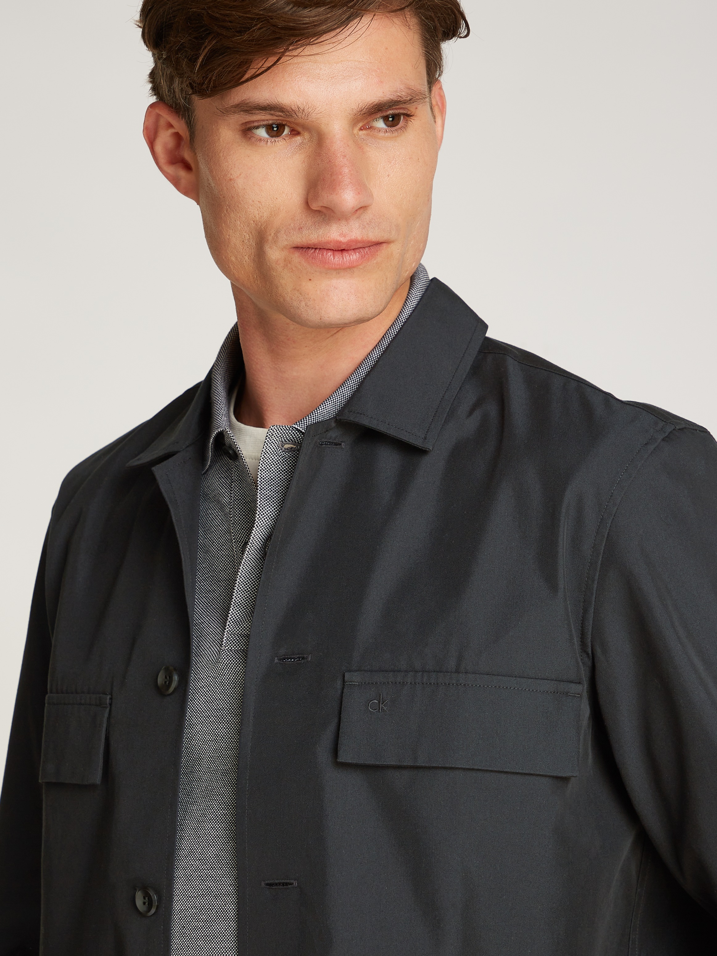 Calvin Klein Langarmhemd »COTTON BLEND OVERSHIRT«, mit Logoprint