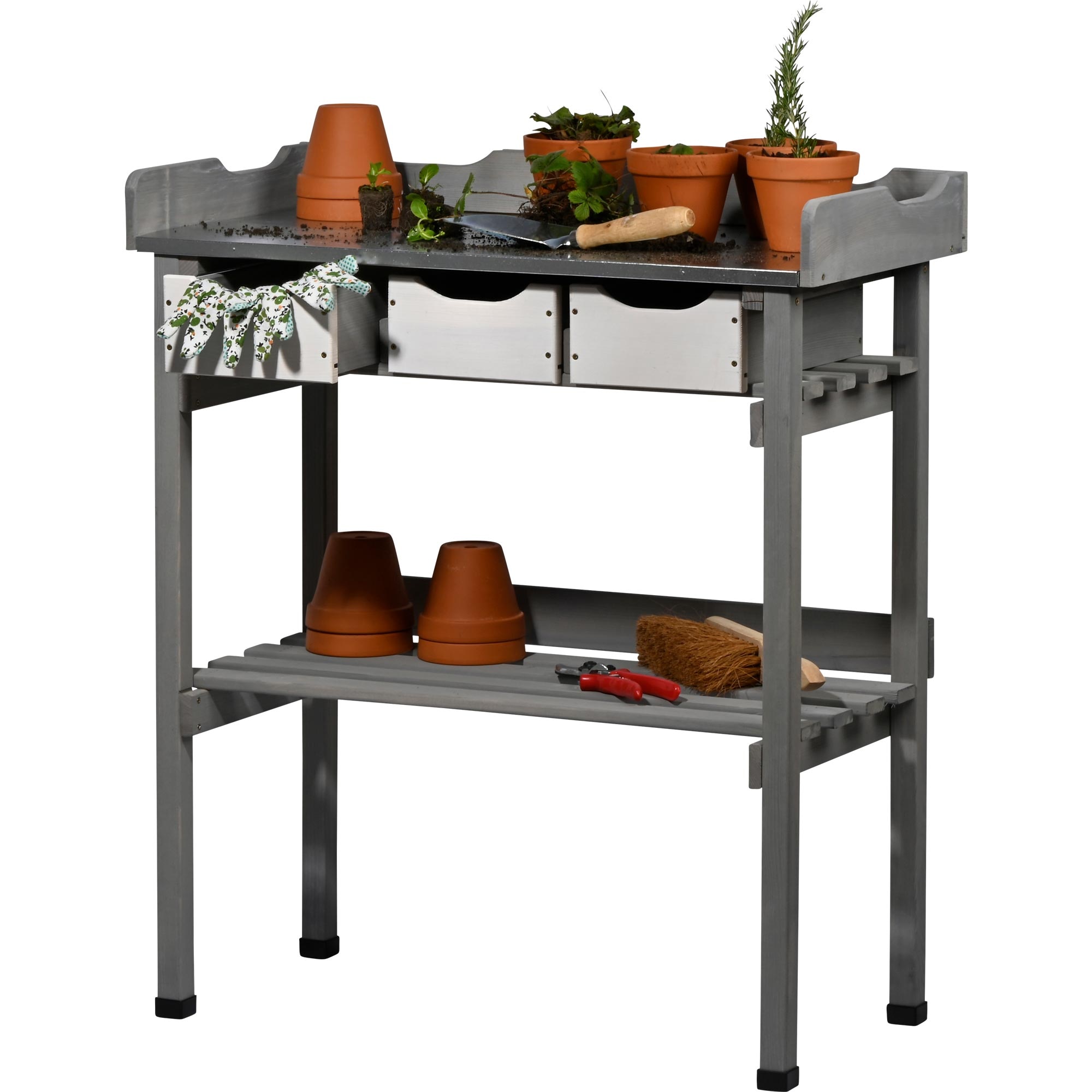 dobar Pflanztisch »mit 3 Schubladen, Grau-Weiß«