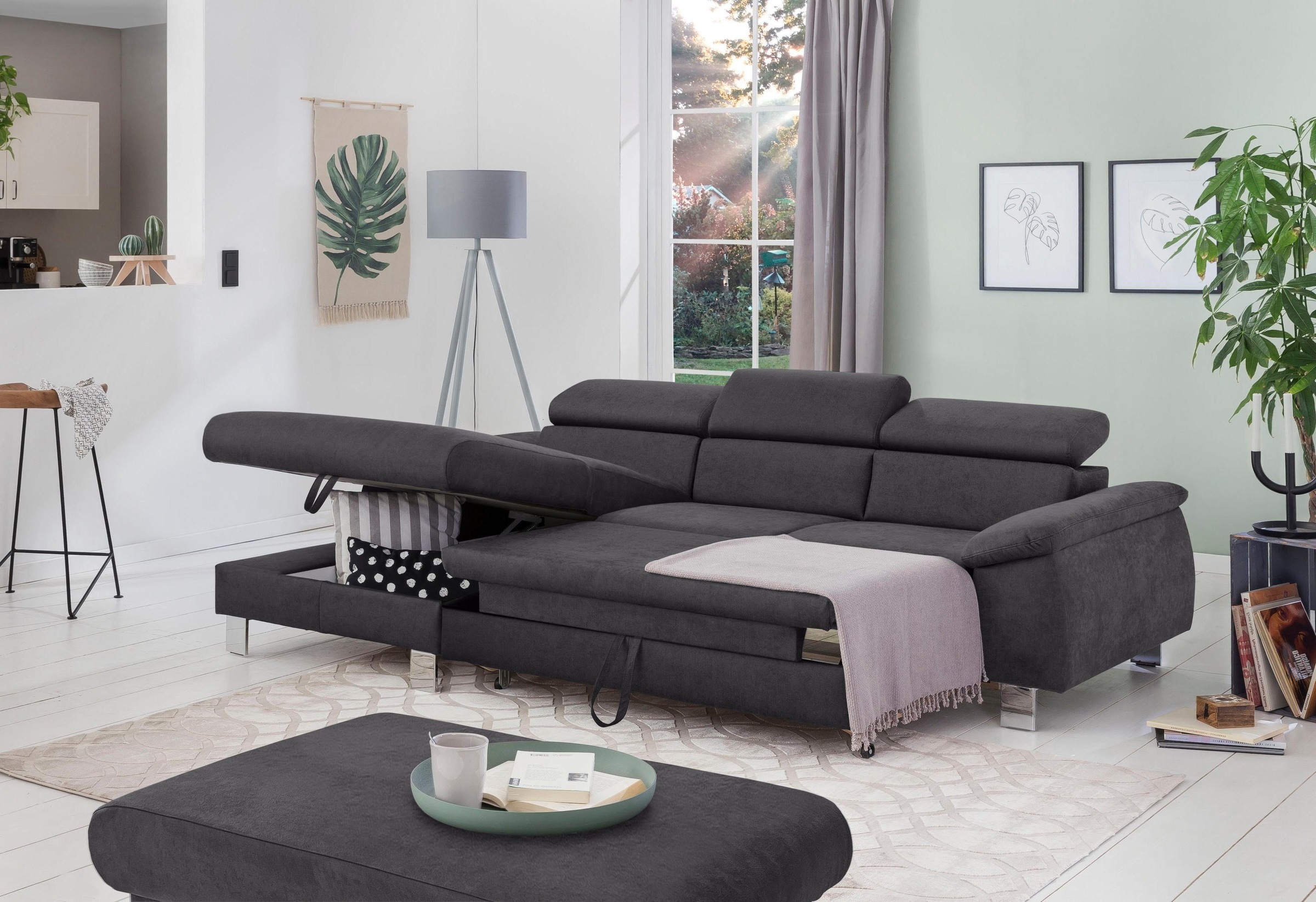 COTTA Polstergarnitur »Komaris L-Form«, (Set), Set bestehend aus: Ecksofa mit Kopfteilverstellung & Hocker
