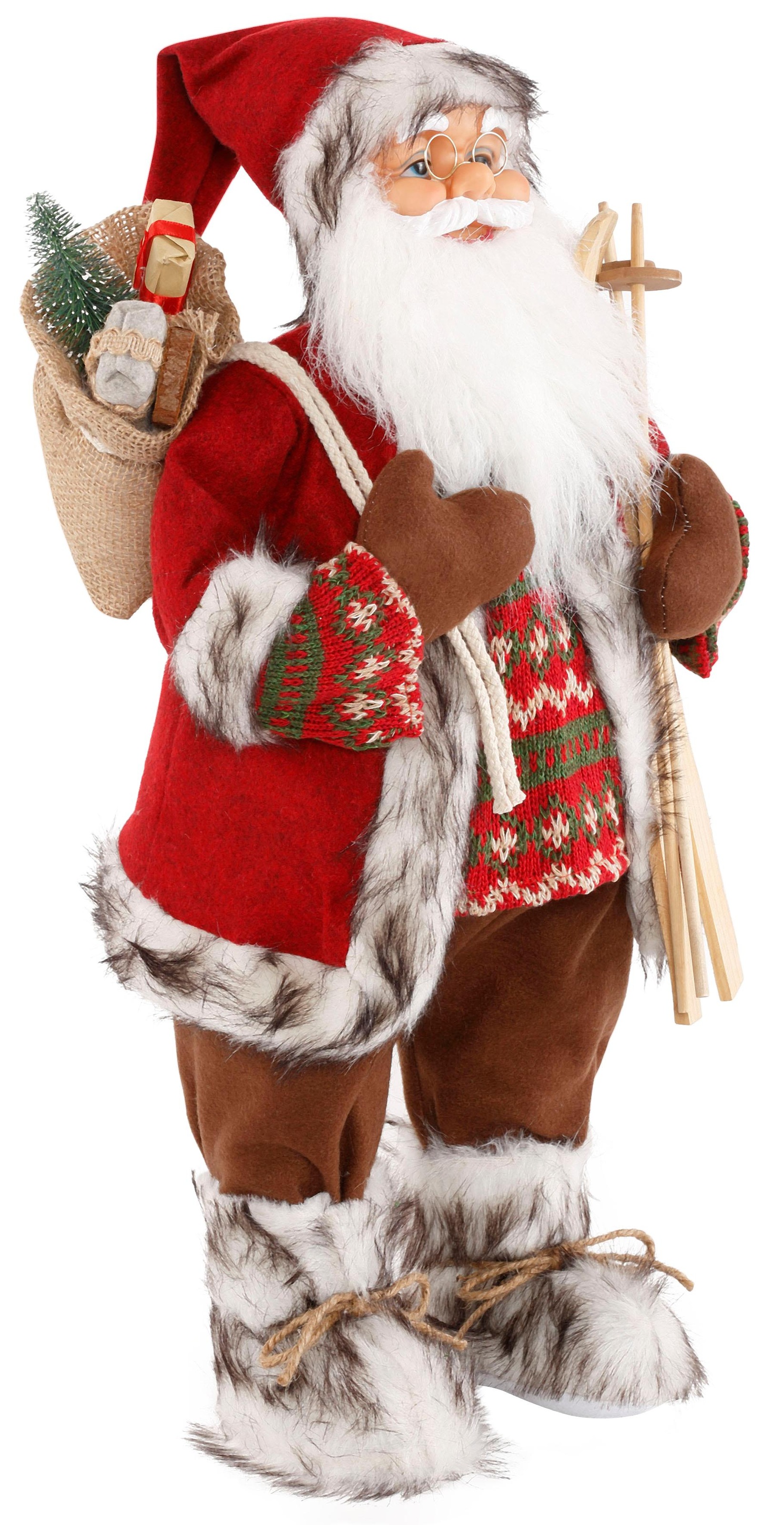 HOSSNER - HOMECOLLECTION Weihnachtsmann »Santa mit Skiern unter dem Arm und Geschenken«, Weihnachtsdeko, Dekofigur, Weihnachtsfigur