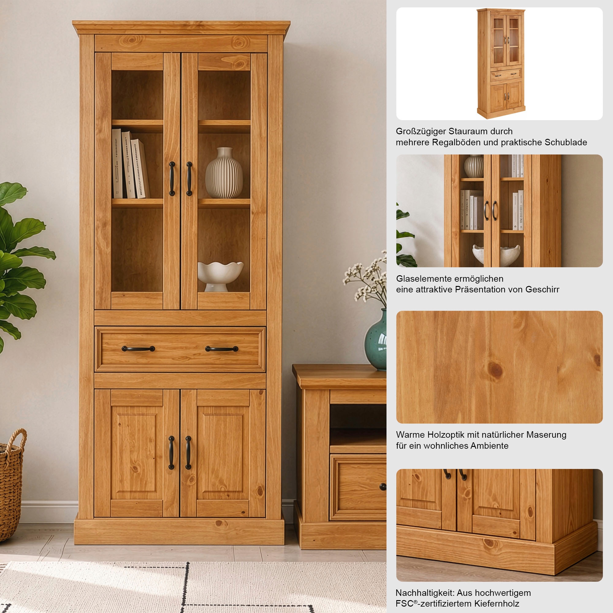 OTTO home Vitrine »Selma« Höhe 180 cm (2-trg.)