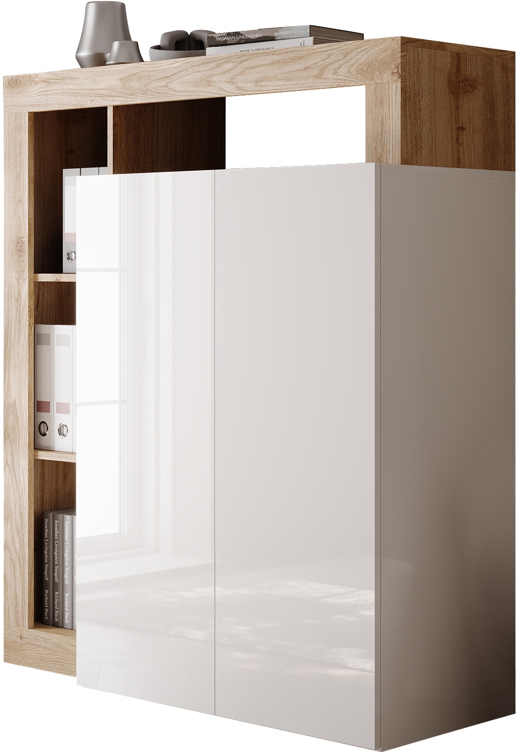 Home affaire Sekretär "Hamburg Breite 108 cm, Höhe 126 cm, 2 Türen, PC-Schrank, Home-Office," dekorativer Rahmen, Tastaturauszug, Stauraum, Multifunktional