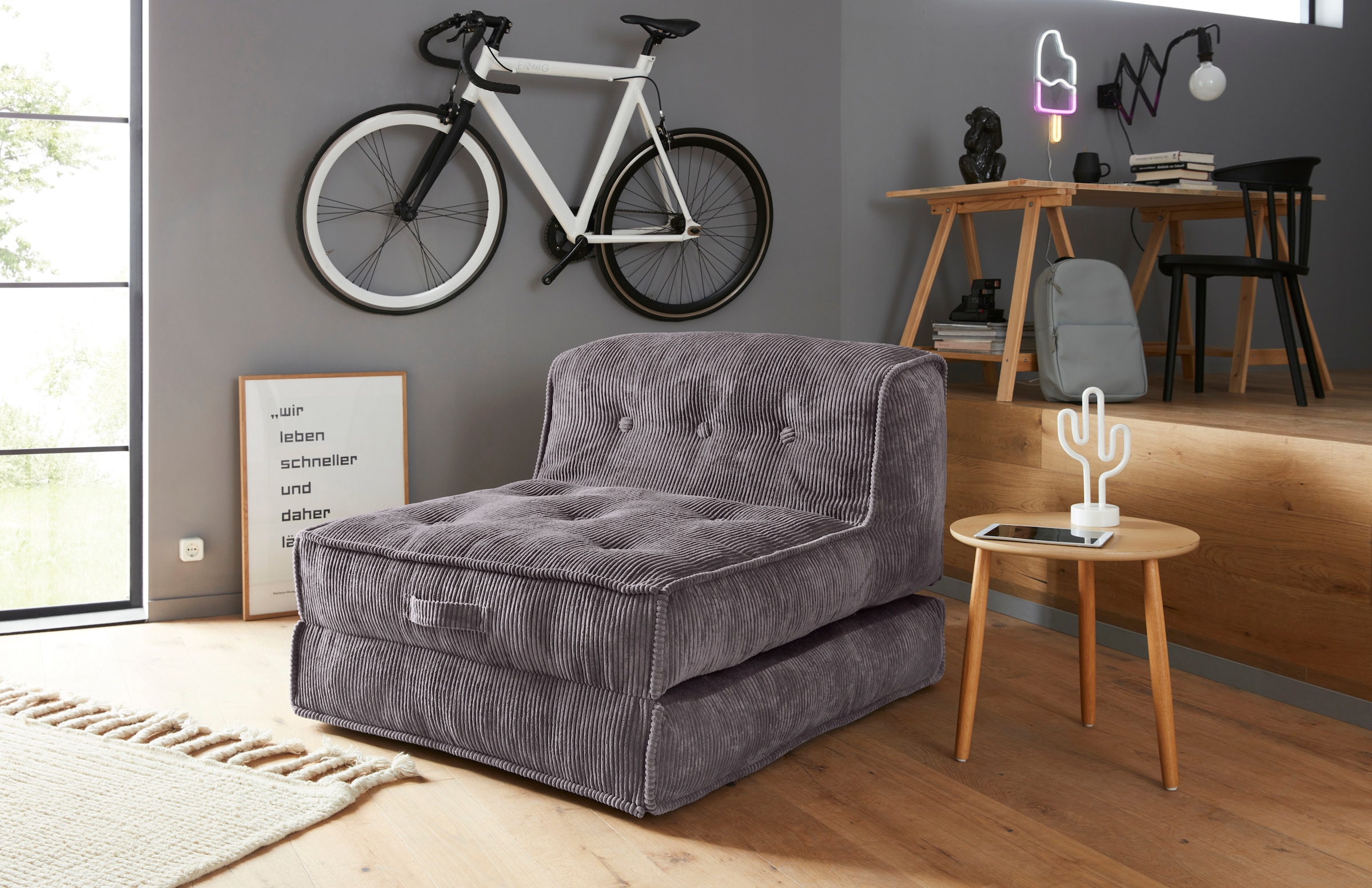 Home affaire Sessel "Pia" Loungesessel aus Cord, in 2 Größen, Pouf-Funktion.