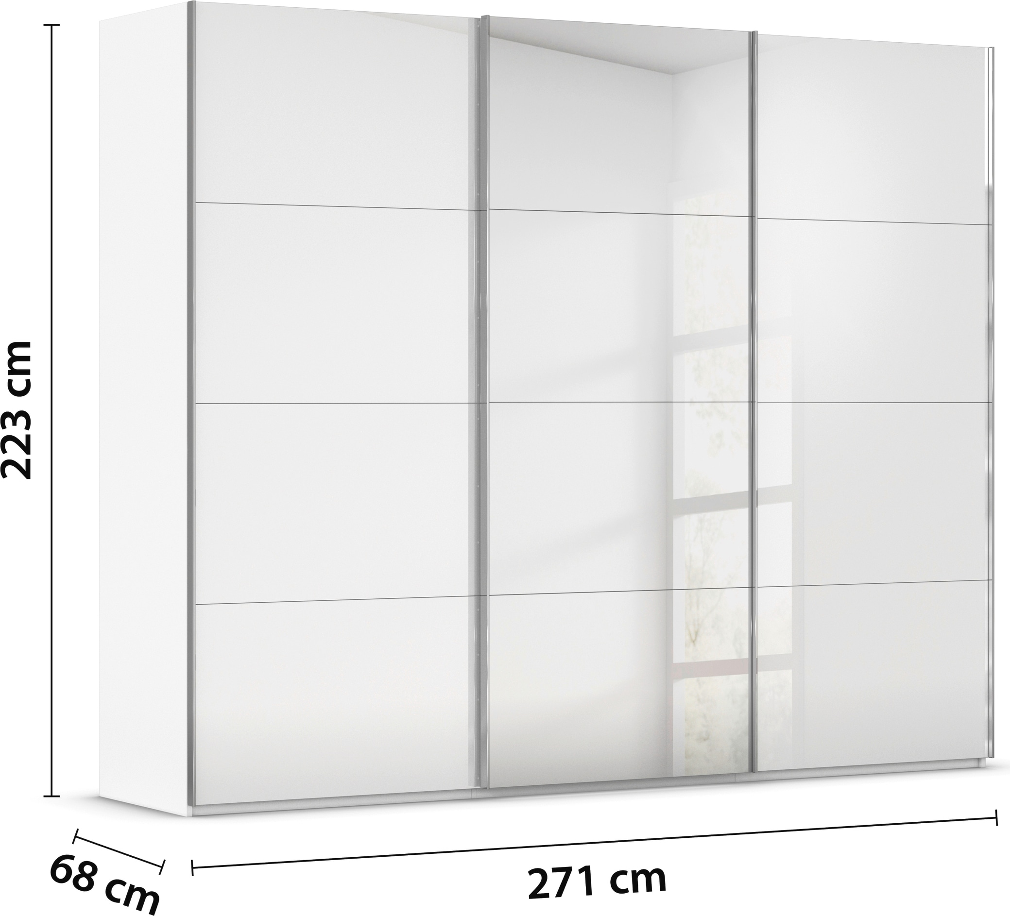 rauch Schwebetürenschrank »Kleiderschrank Schrank Garderobe Schlafzimmerschrank SCALE-FYRA«, edle viergeteilte Türen Spiegel/Glas-Mix viele Farben MADE IN GERMANY
