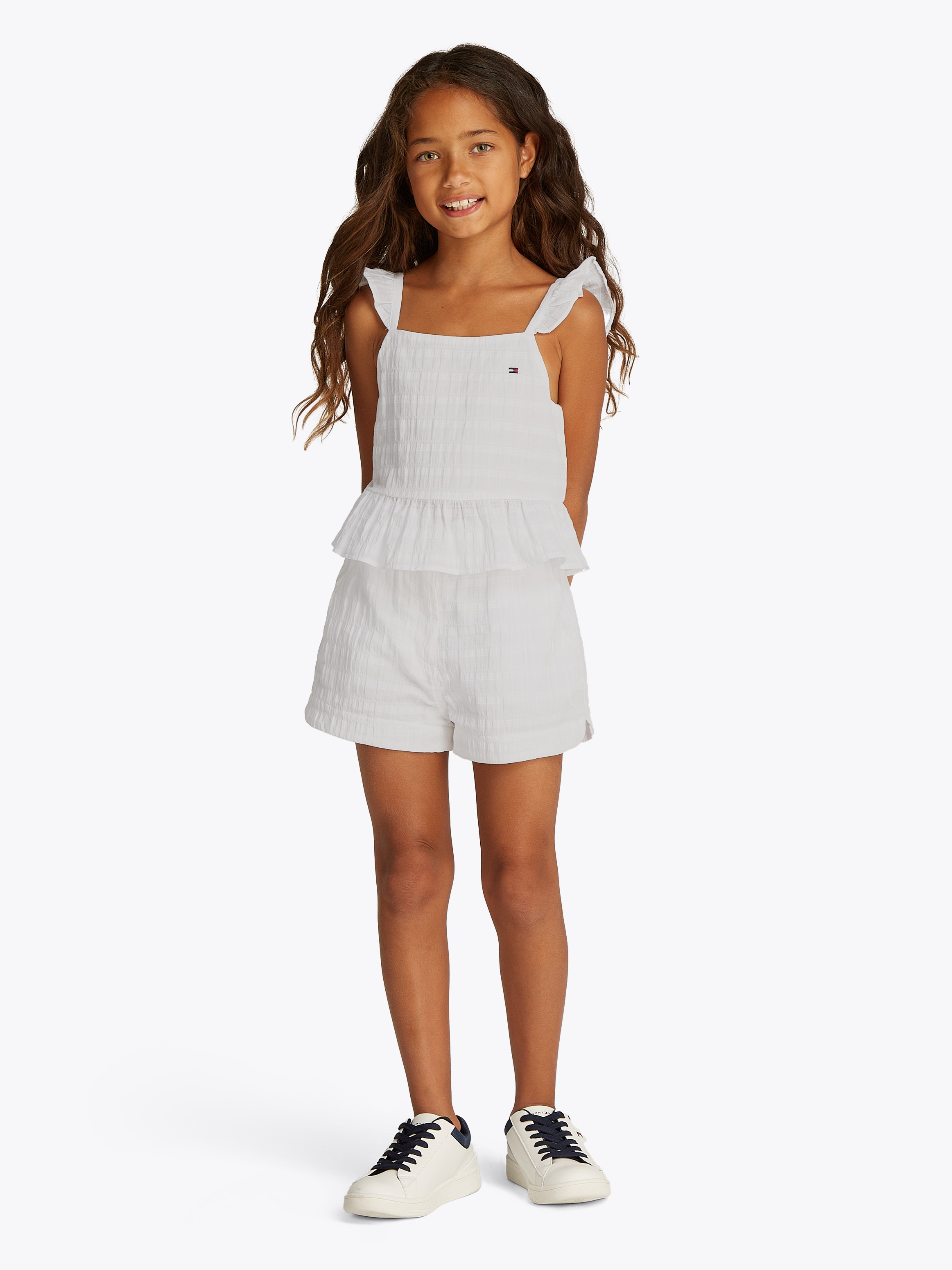 Tommy Hilfiger Trägertop »TEXTURED COTTON TOP SLVLS« mit Stickerei, mit Rüschen