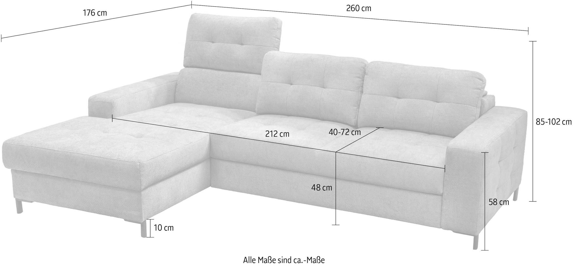 exxpo - sofa fashion Ecksofa »Bonito, mit Rücken- und Sitztiefenverstellung, inkl. Bett & Bettkasten«, Sitztiefenverstellung,Höhenverstellung