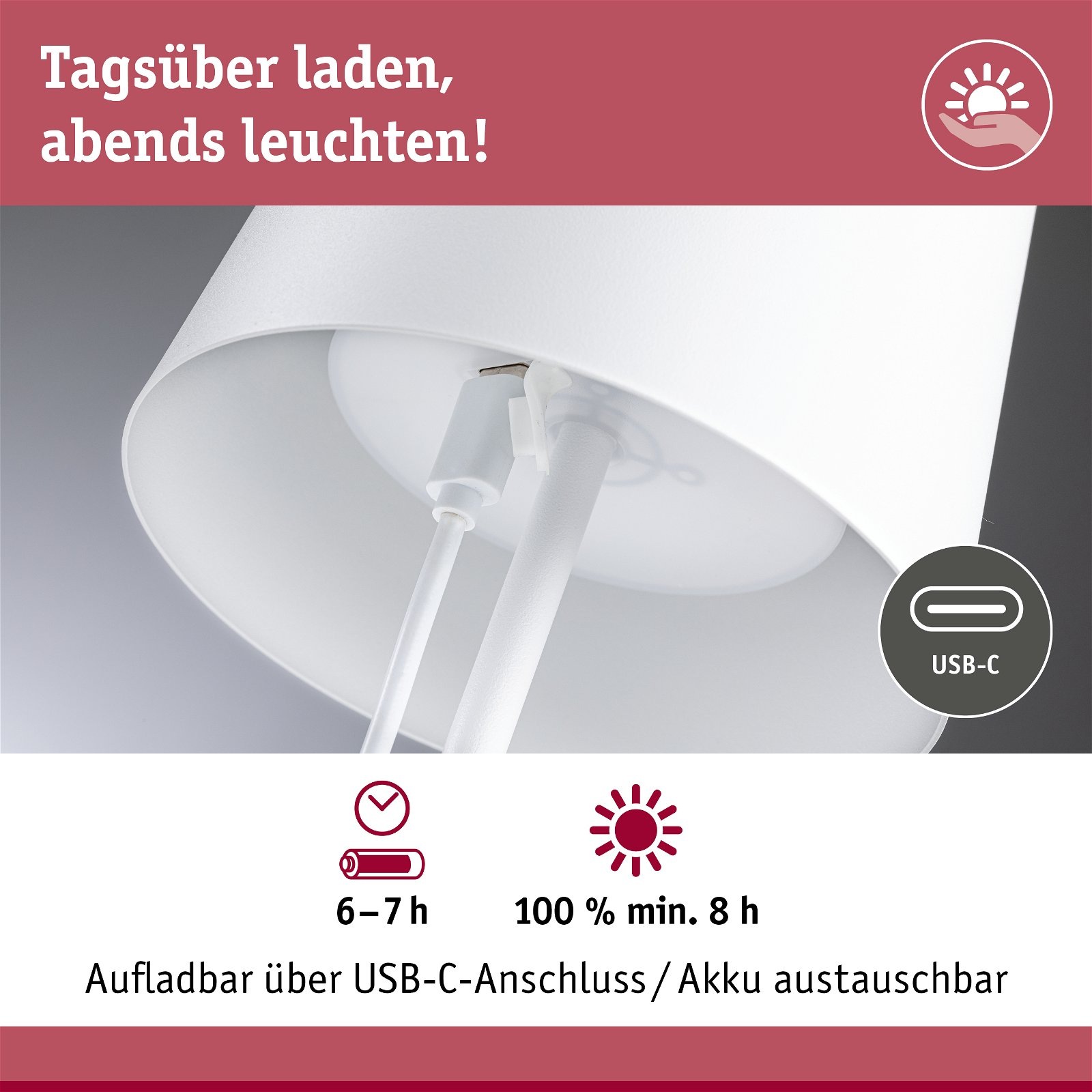 Paulmann LED Außen-Tischleuchte »Akkuleuchte Gilo IP44 dimmbar«, 1 flammig