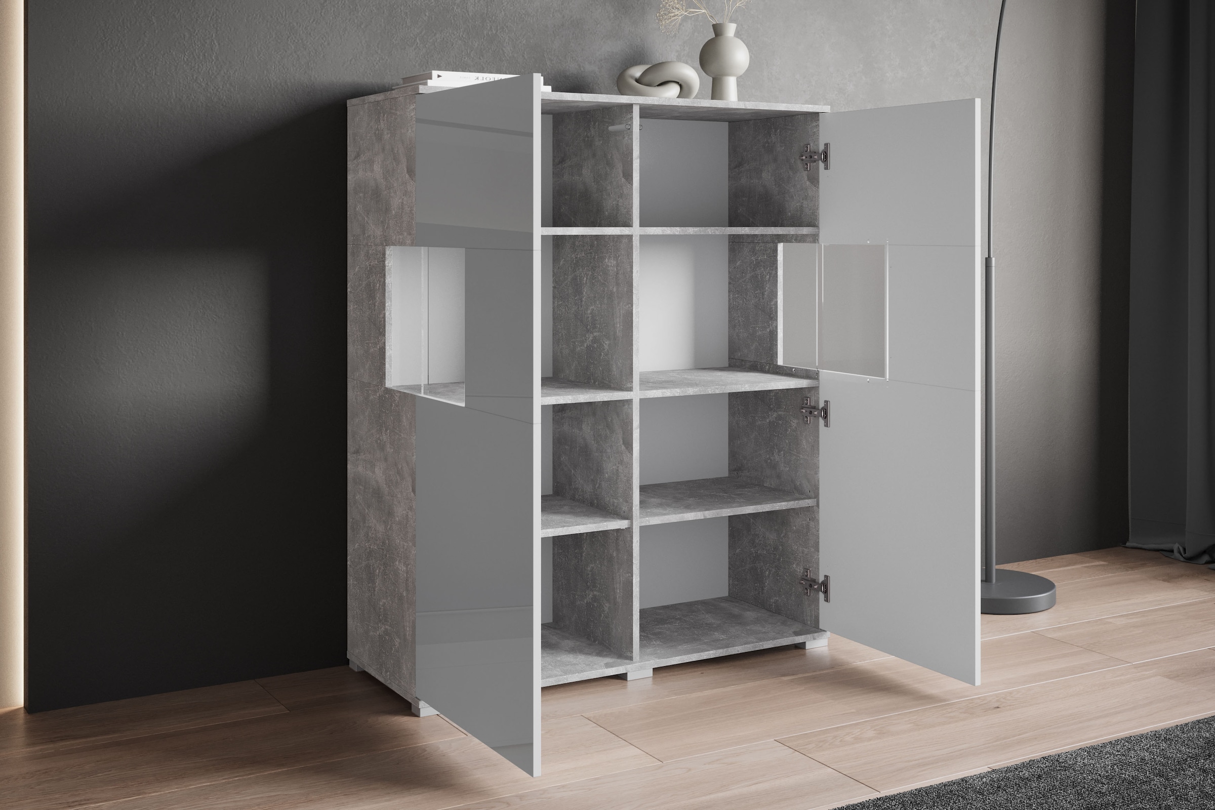INOSIGN Highboard »Kenia«, (1 St.), Modernes Highboard mit Glastüren, Breite 100 cm