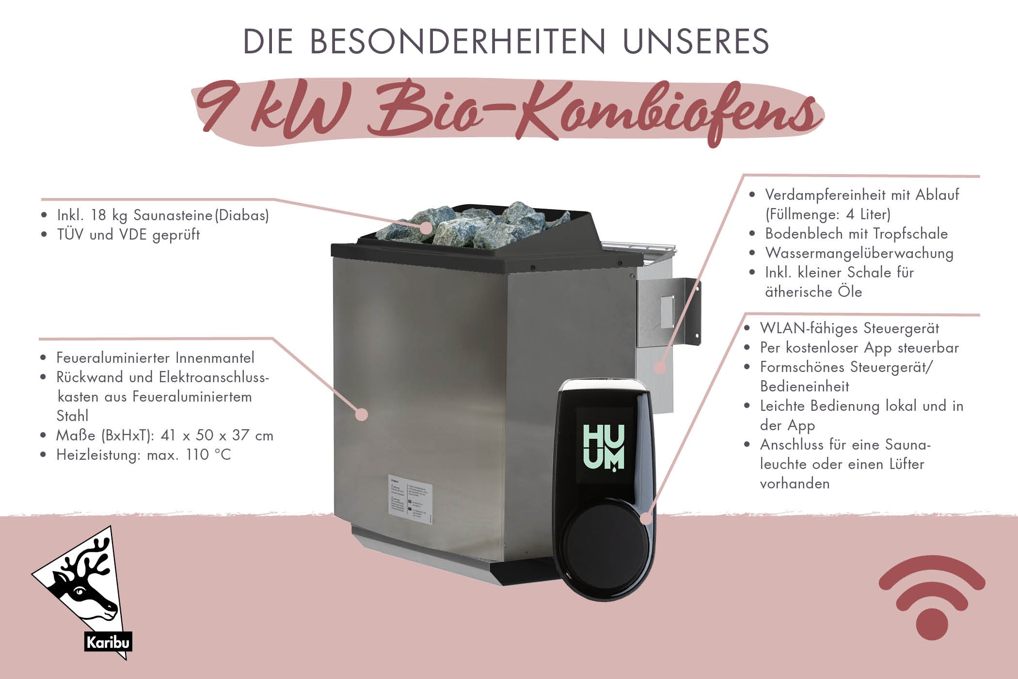 Karibu Bio-Saunaofen »9 kW SET mit WiFi-Steuerung« mit WLAN-fähigem Steuergerät