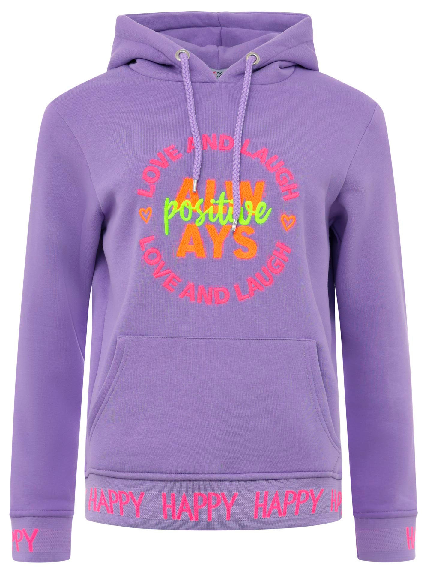 Sweatshirt, "Always positive" mit Kapuze und neonfarbenem Aufstick