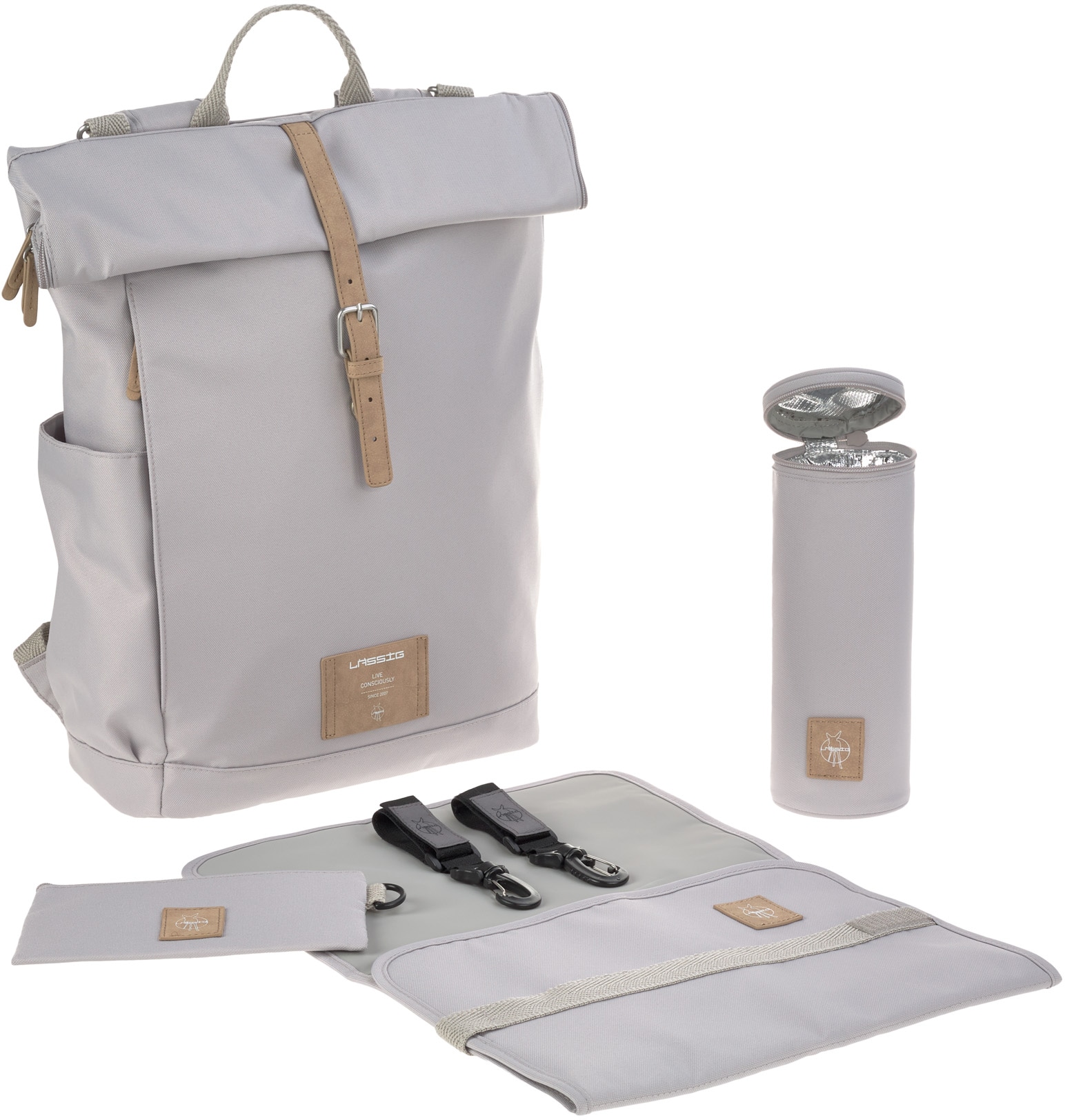 LÄSSIG Wickelrucksack »Green Label, Rolltop, Grey«, PETA-approved vegan; zum Teil aus recyceltem Material