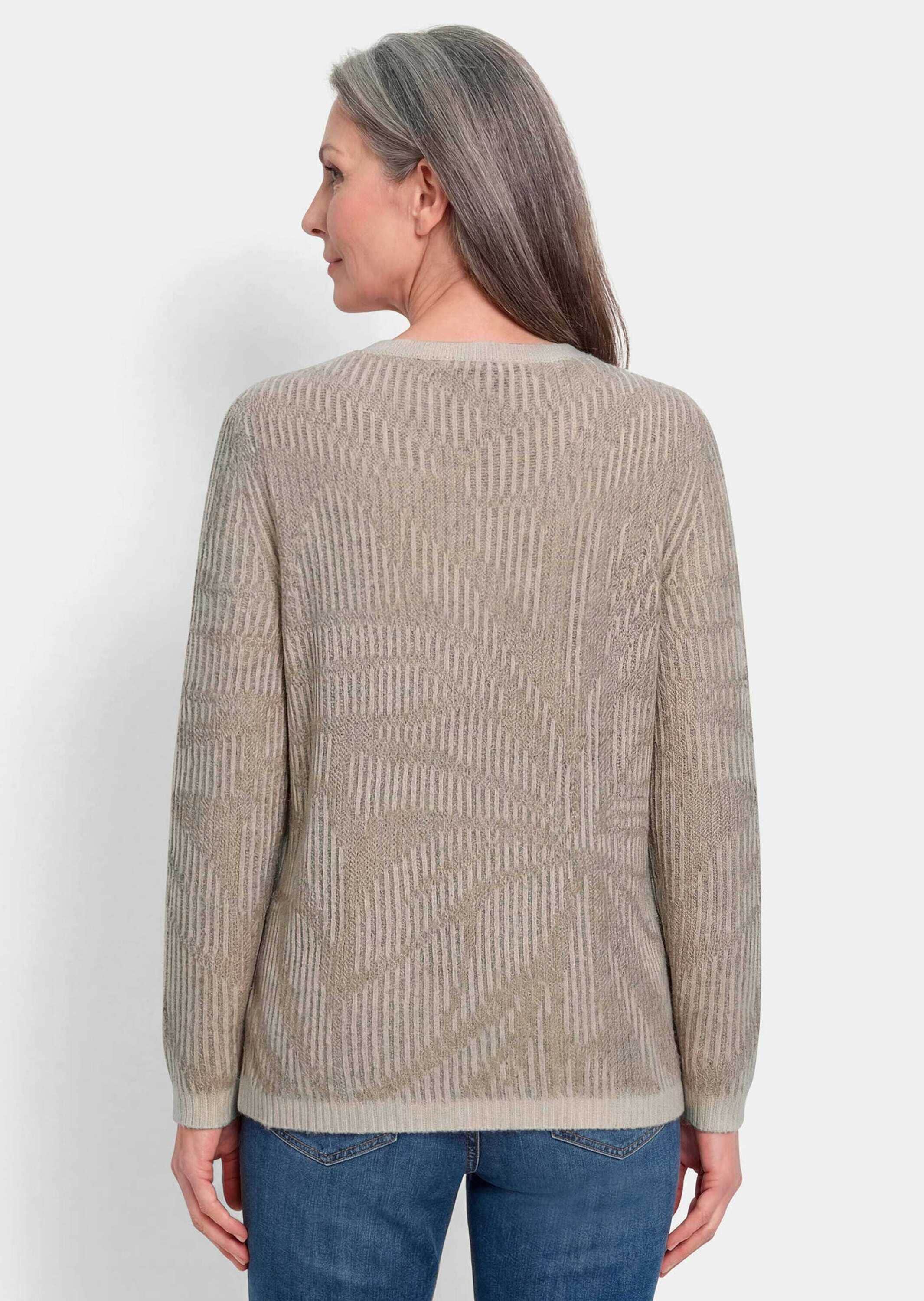 GOLDNER Rundhalspullover »Kurzgröße Strickpullover mit Blumenmuster« Rollbündchen am Ausschnitt