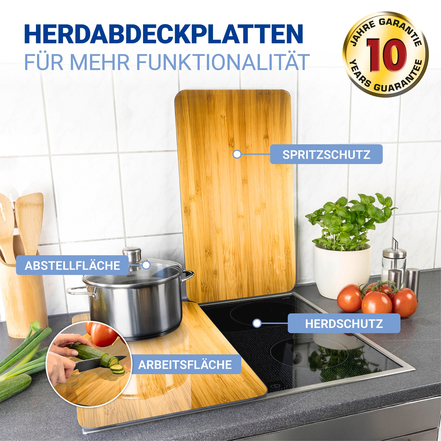 WENKO Herd-Abdeckplatte »Universal Modell Holz-Optik«, (Set, 2 tlg.), Herdabdeckung für alle Herdarten, kratzfest, mit rutschfesten Füßen