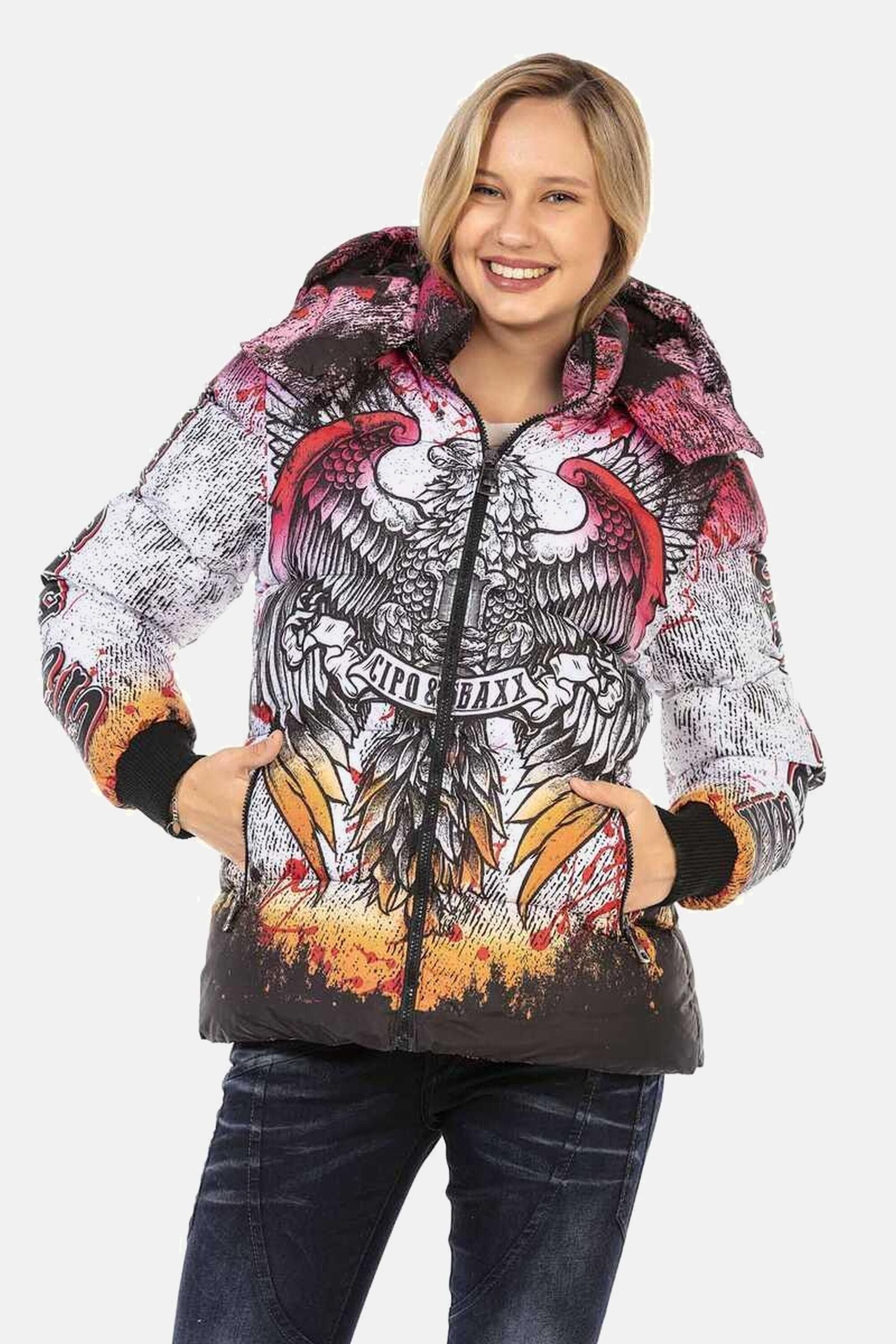 Cipo & Baxx Winterjacke »Jacken«, mit Kapuze, mit knalligem Allover-Print, WM130