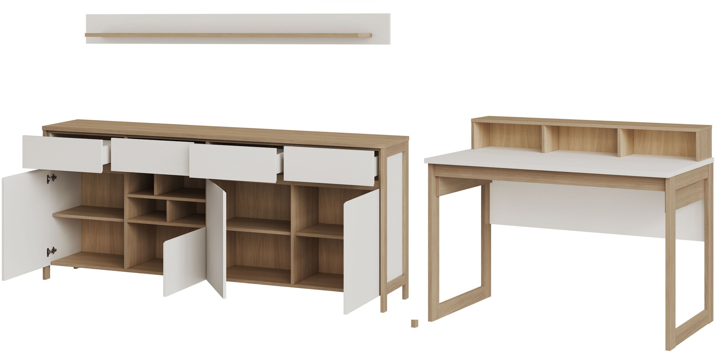 Home affaire Büromöbel-Set »Stranda im Scandi-Style, Home Office, Büro in zwei Farben verfügbar« 3 Stk. tlg. enthält Schreibtisch, Sideboard und Wandboard