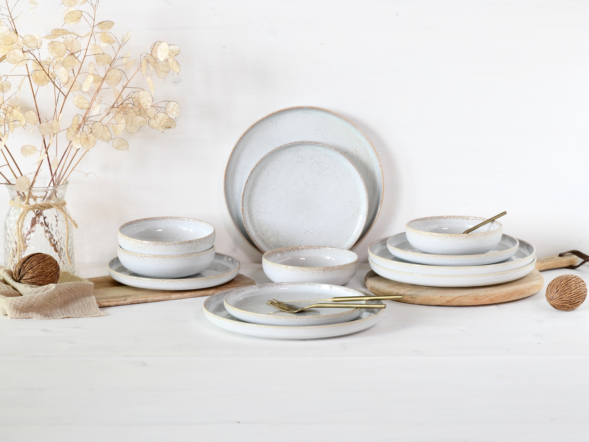 CreaTable Teller-Set »Uno Vintage Offwhite, Teller Set 12-tlg« Shabby Look, Vintage Style