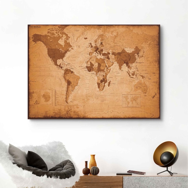 St.) bestellen »Wandbild auf Kontinente«, Weltkarte Rechnung - (1 Landkarte Reinders! Wandbild Weltkarte, Vintage -