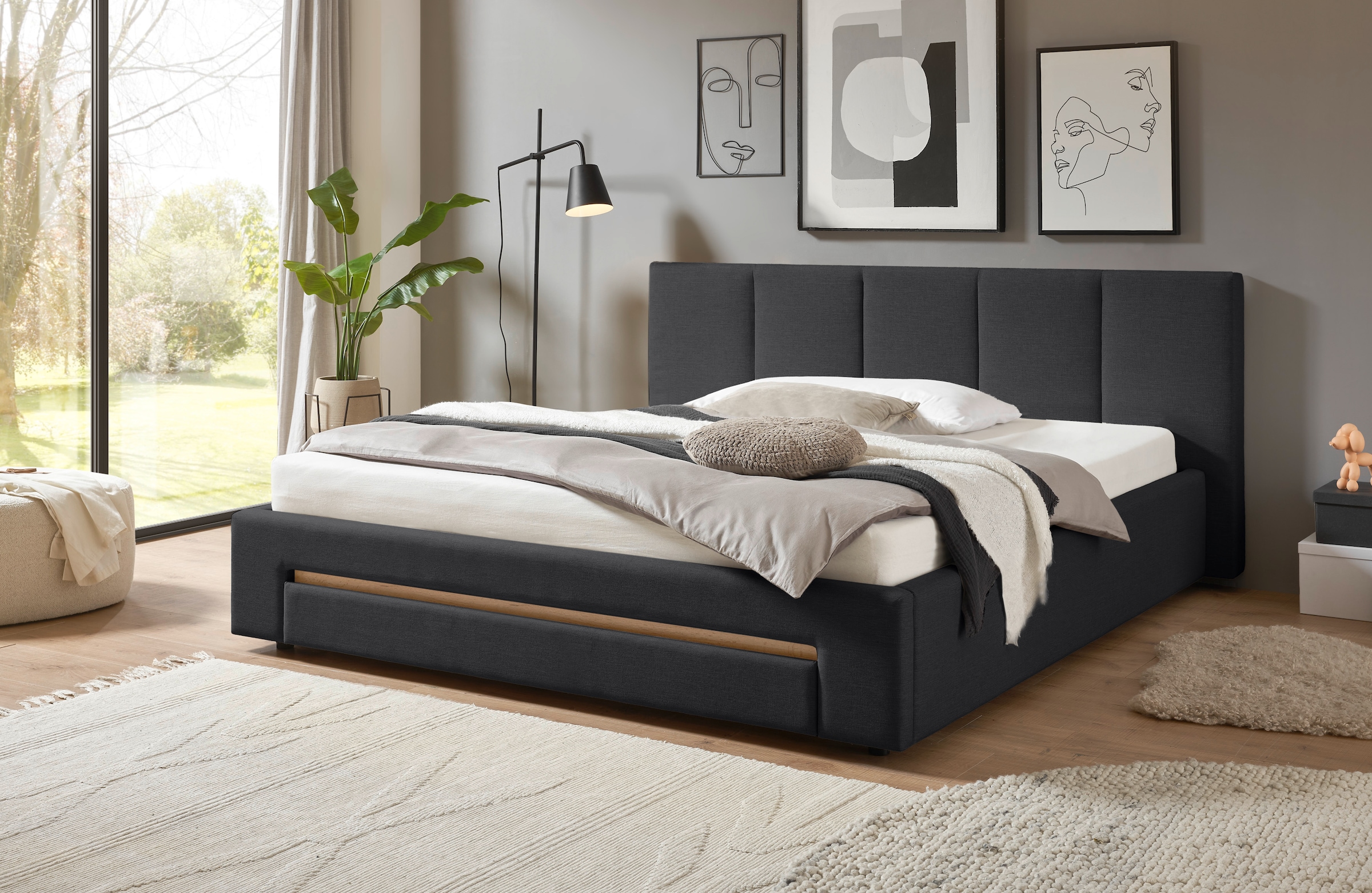 INOSIGN Polsterbett »CiTY/GiRON, Bettgestell mit Bettkasten, gepolstertes Stauraumbett«, mit Hundebett oder Stauraumschublade, Bezug Cord-oder Leinenoptik