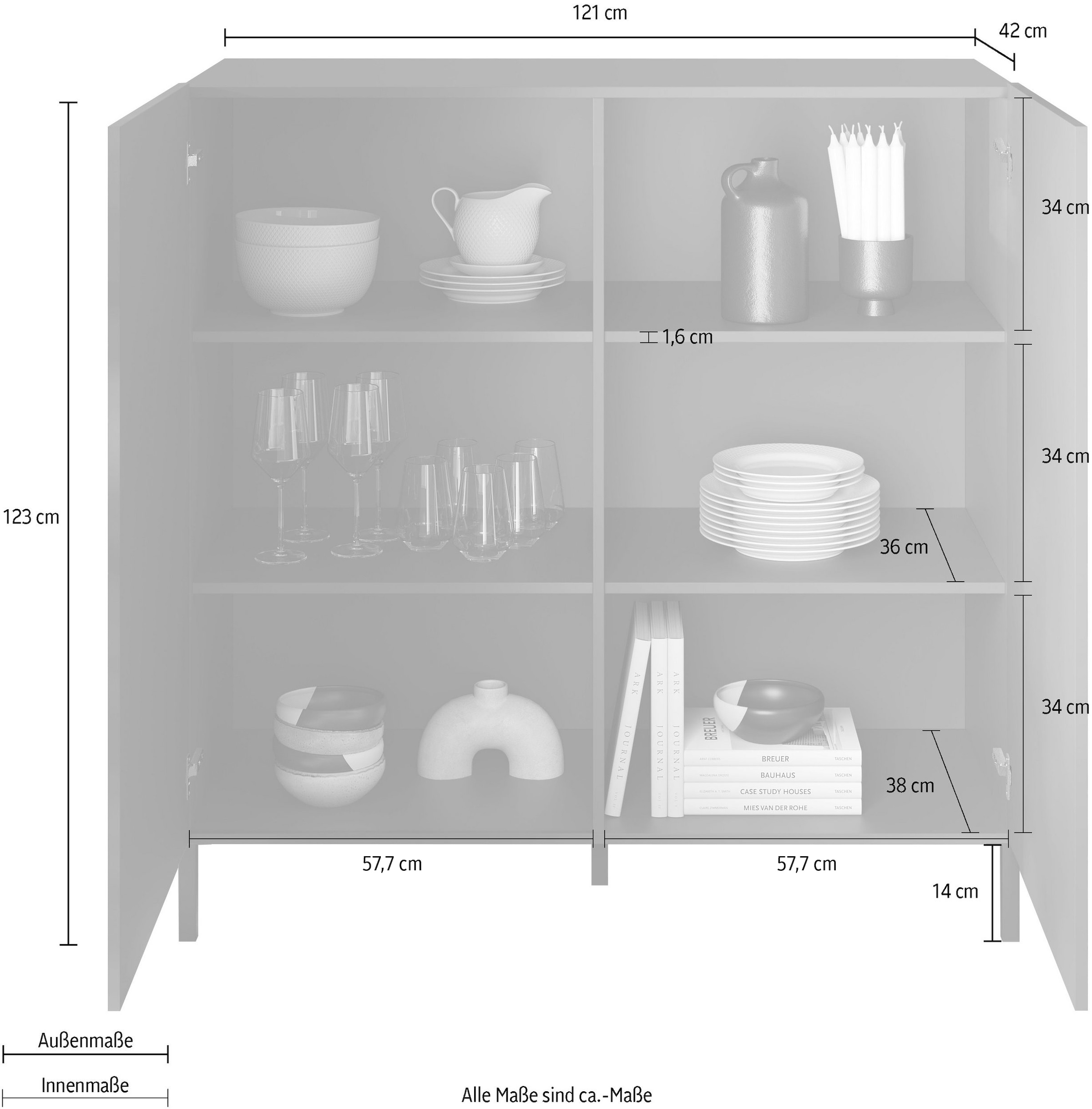 INOSIGN Highboard »Snake Höhe 123 cm u. Breite 121 cm, Kommode mit 2 Türen, Sideboard«, mit viel Stauraum, Schrank, Front mit besonderem Siebdruck