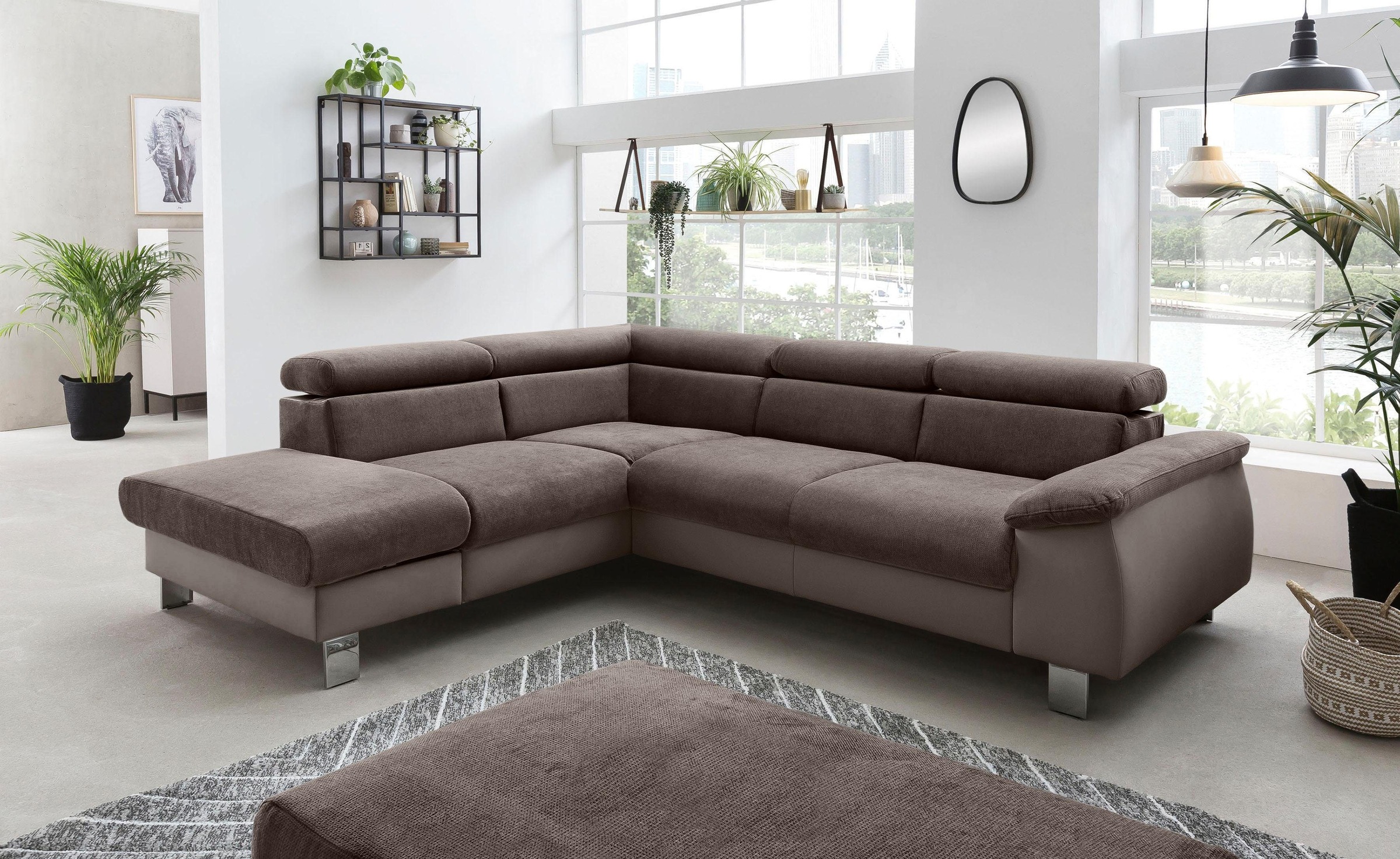 COTTA Ecksofa »Komaris L-Form mit Kopfteilverstellung«, wahlweise mit Bettfunktion, Bettkasten & Beleuchtung