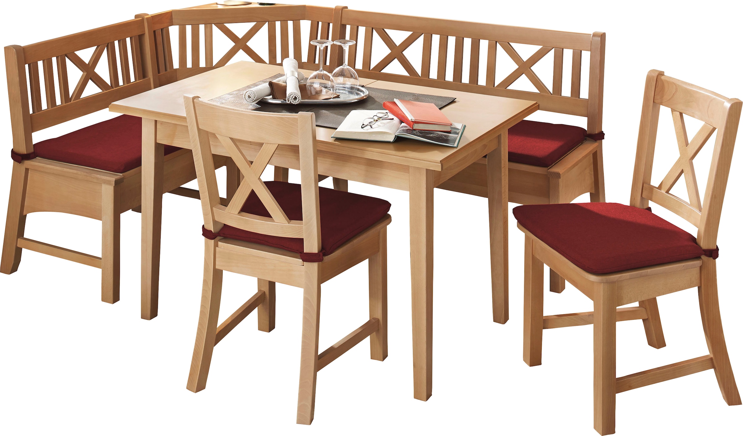 massivline&more, Eckbankgruppe »Bodensee« Set, 8 Stk. tlg., Buche massiv natur lackiert + Buche massiv natur lackiert + Buche massiv natur lackiert, 