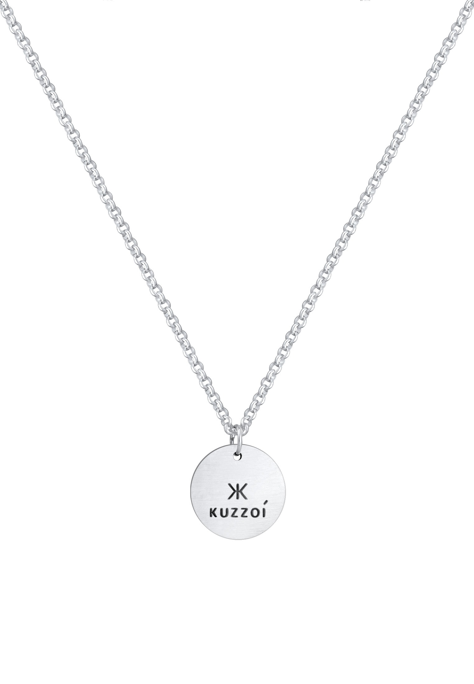 Kuzzoi Lange Kette »Halskette Herren mit Coin Anhänger Massiv matt 925 Silber«
