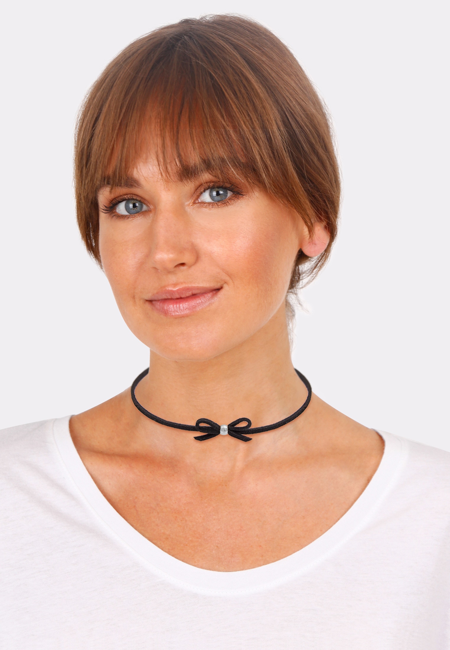 Elli Kette ohne Anhänger »Halskette Elli Halskette Kropfband Choker Leder Schleife Tracht 925 Silber«