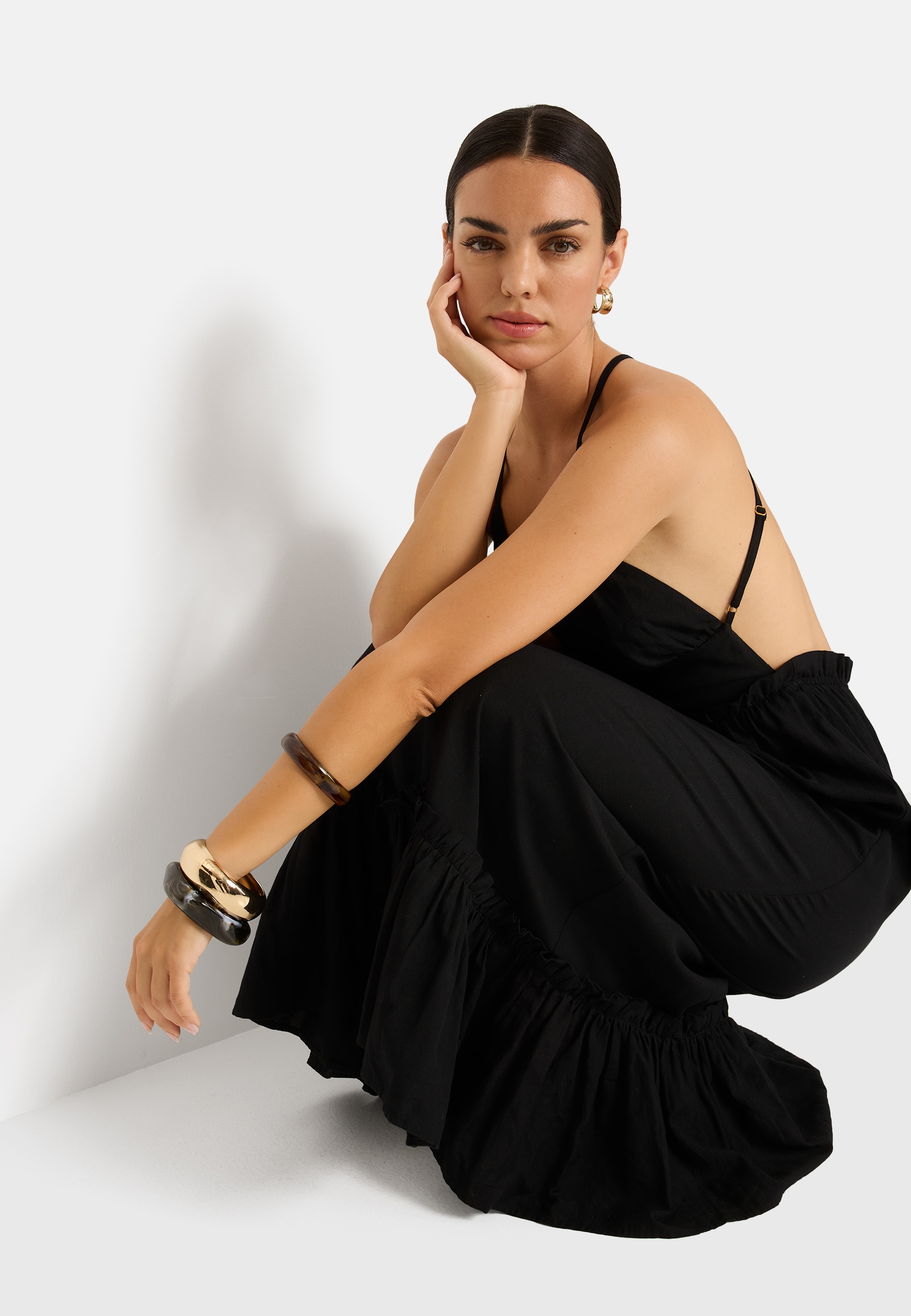 LSCN by LASCANA Maxikleid Ohne Taschen aus Webware mit Leinenanteil, Strandkleid, Boho-Kleid