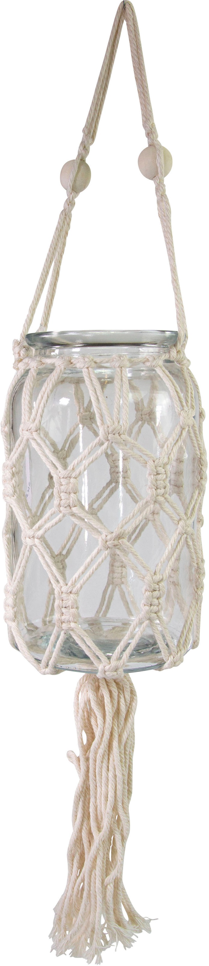 Timbers Hängewindlicht »Kerzenhalter Eulonia zum Hängen«, (1 St.), Makramee, aus Glas und Baumwolle, Ø ca. 10,5 cm