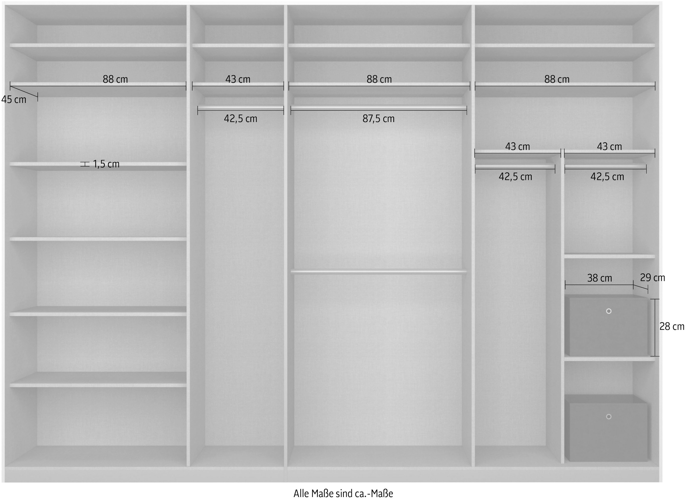 rauch Schwebetürenschrank »Kleiderschrank Schrank Garderobe CORTONA inkl. Inneneinteilung,«, 2 Stoffboxen und zusätzlichen Einlegeböden MADE IN GERMANY