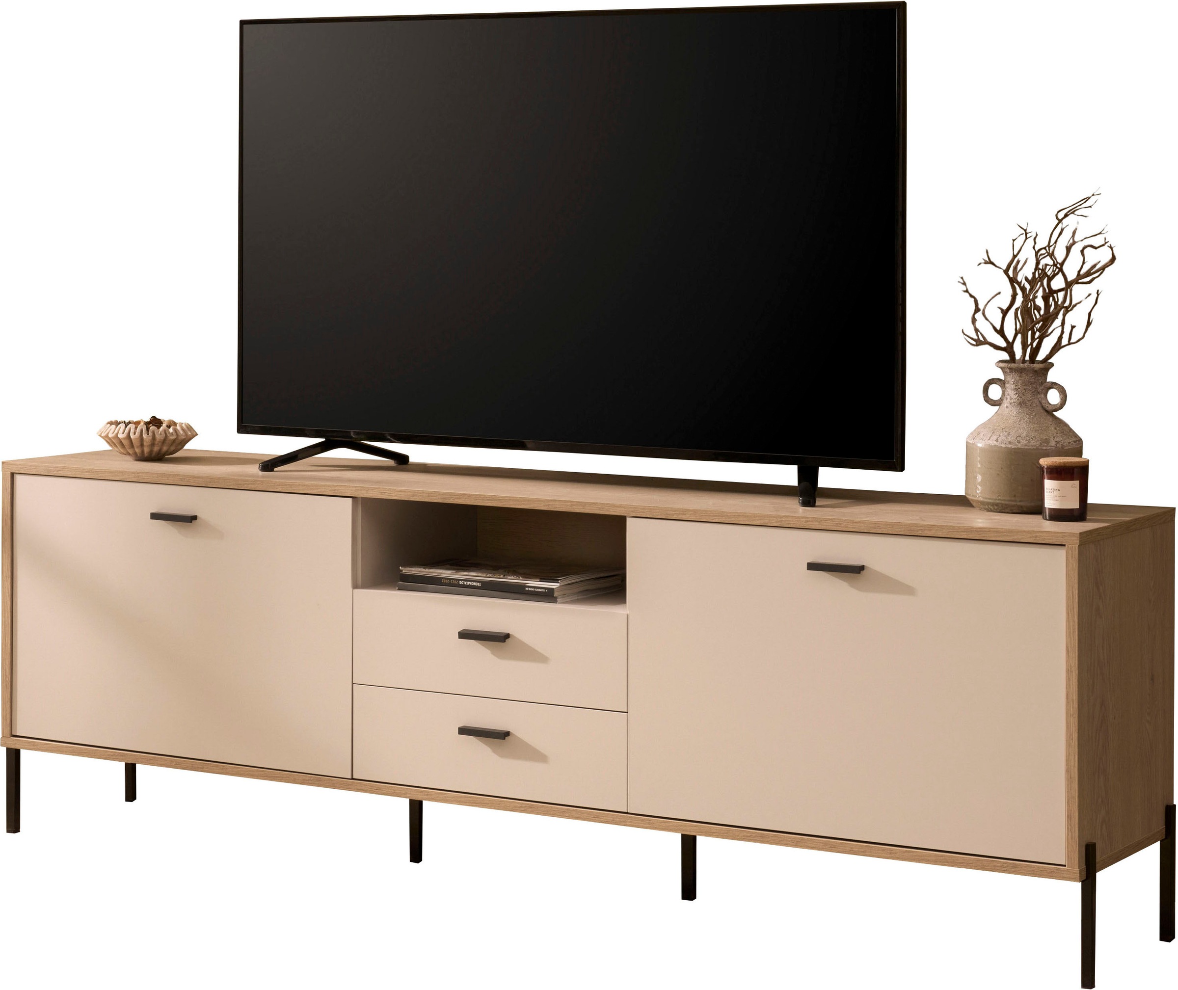 Home affaire Lowboard »Fredericia, TV-Schrank in Kaschmir, moderner TV-Unterschrank, Kommode« zeitlos, schwarze Metallgriffe und -füße, ausreichend Stauraum
