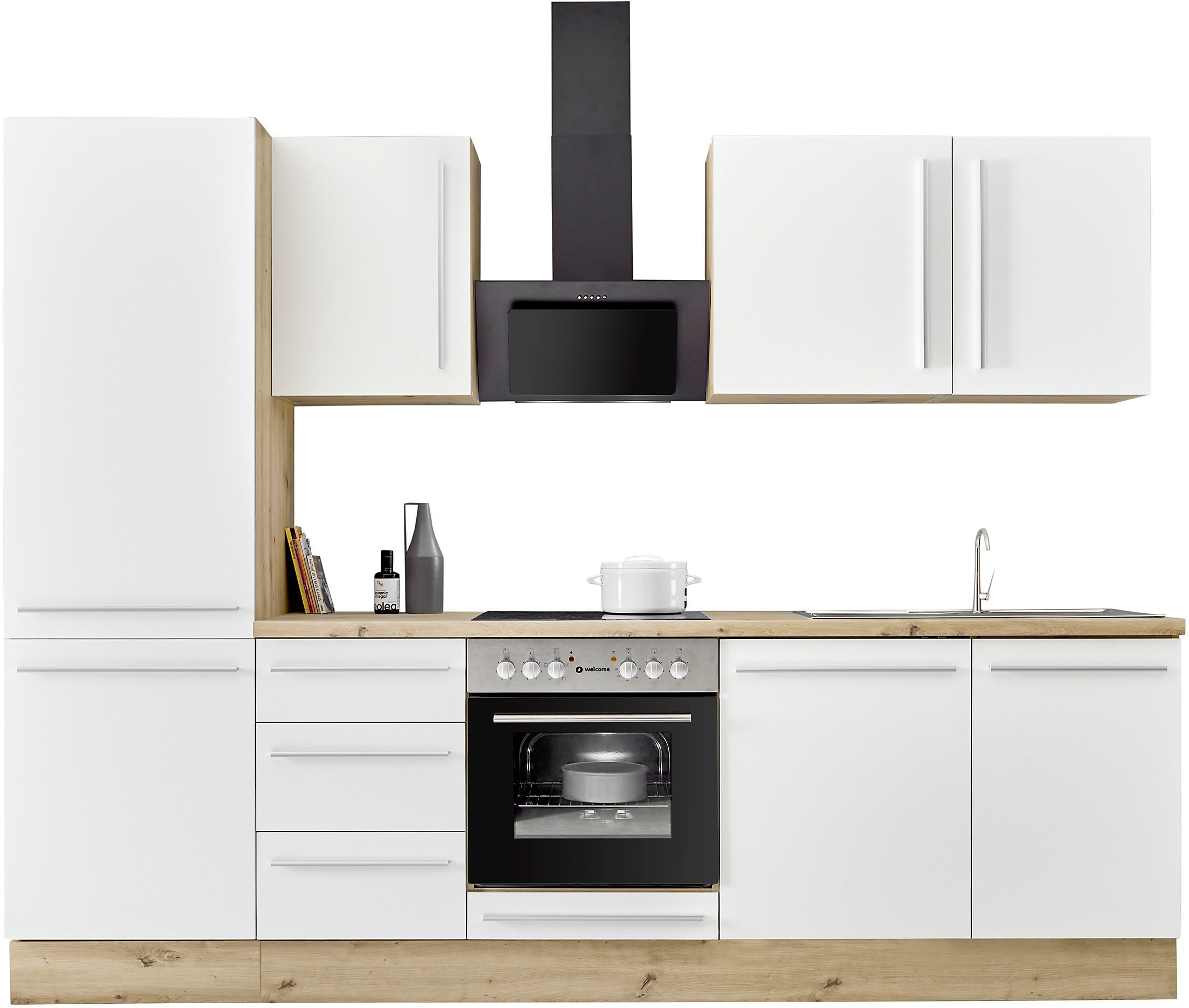 KOCHSTATION Küchenzeile »KS-Florida mit 38mm starker Arbeitsplatte«, Breite 280 cm, wahlweise mit E-Geräten, Soft-Close-Funktion