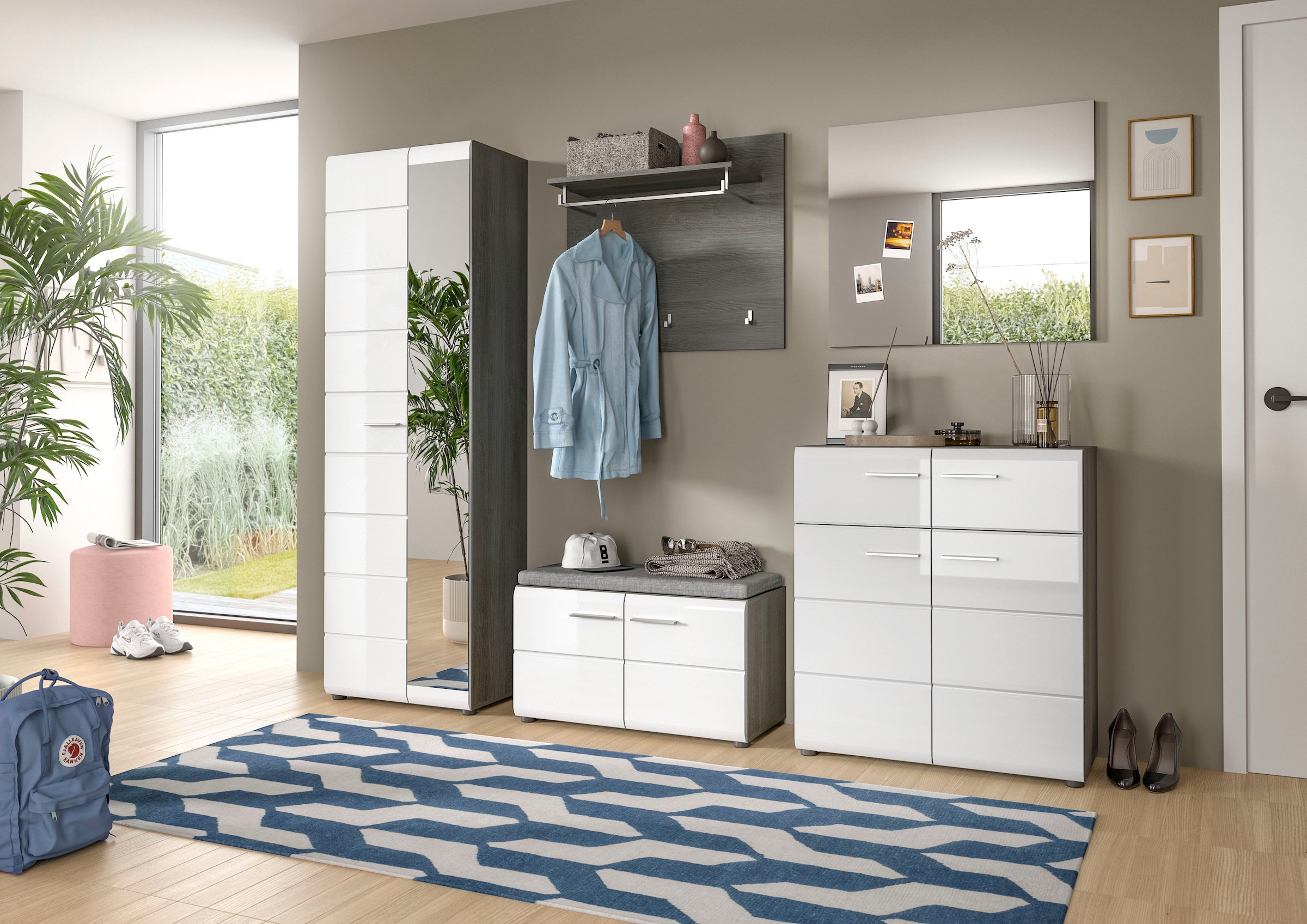INOSIGN Sitzbank »Rumba, Breite 80cm, Hochglanz Front, 2 Türen, 2 Einlegeböden, 4 Fächer«, Schuhbank, Schuhschrank, Flurbank, Flurmöbel