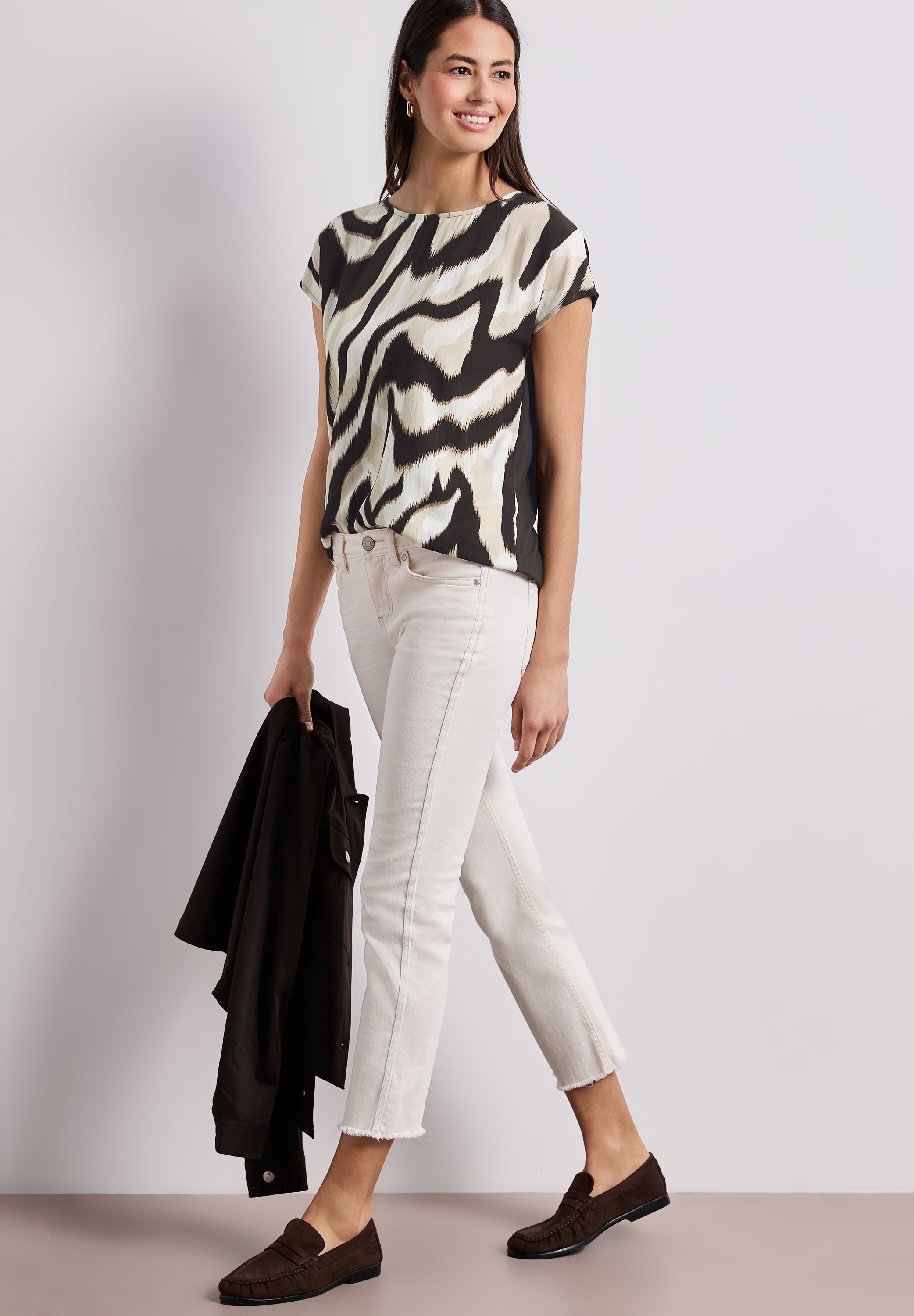 STREET ONE Shirttop Sommershirt mit Front im Animal-Look