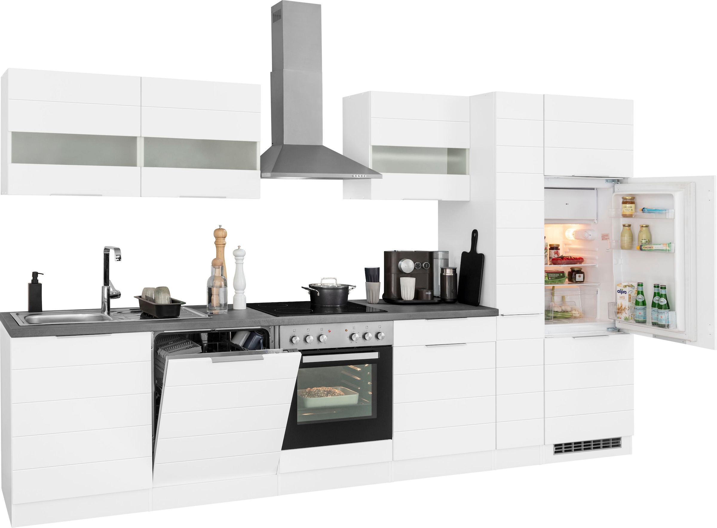 KOCHSTATION Küchenzeile »KS-Luhe« 330 cm breit, wahlweise mit oder ohne E-Geräten, gefräste MDF-Fronten