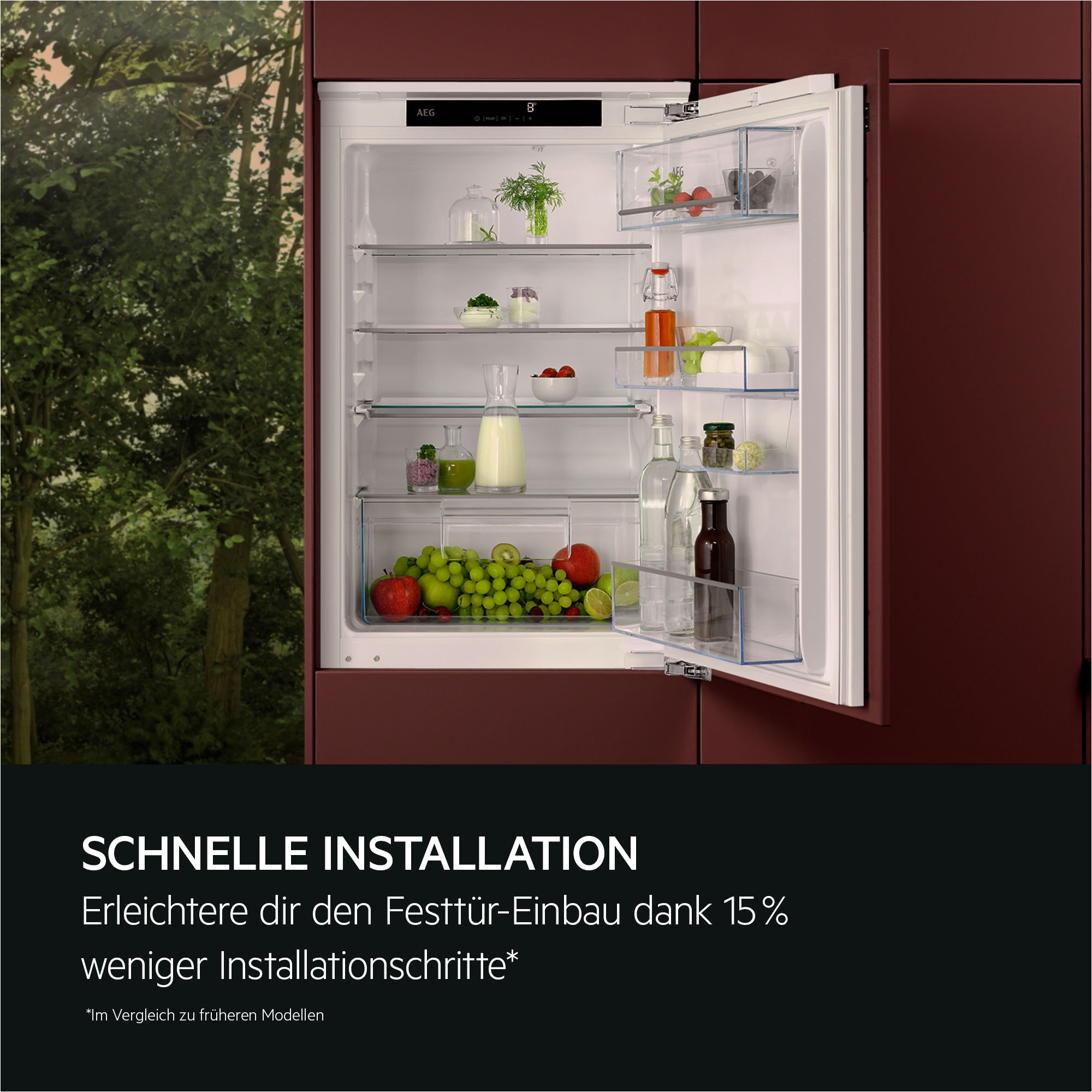 AEG Einbaukühlschrank Serie 5000 »TSK5O88WDF« 87,3 cm hoch 55,6 cm breit 137 L, variable Glasablagen bis zu 25 kg belastbar, Touch, Festtür