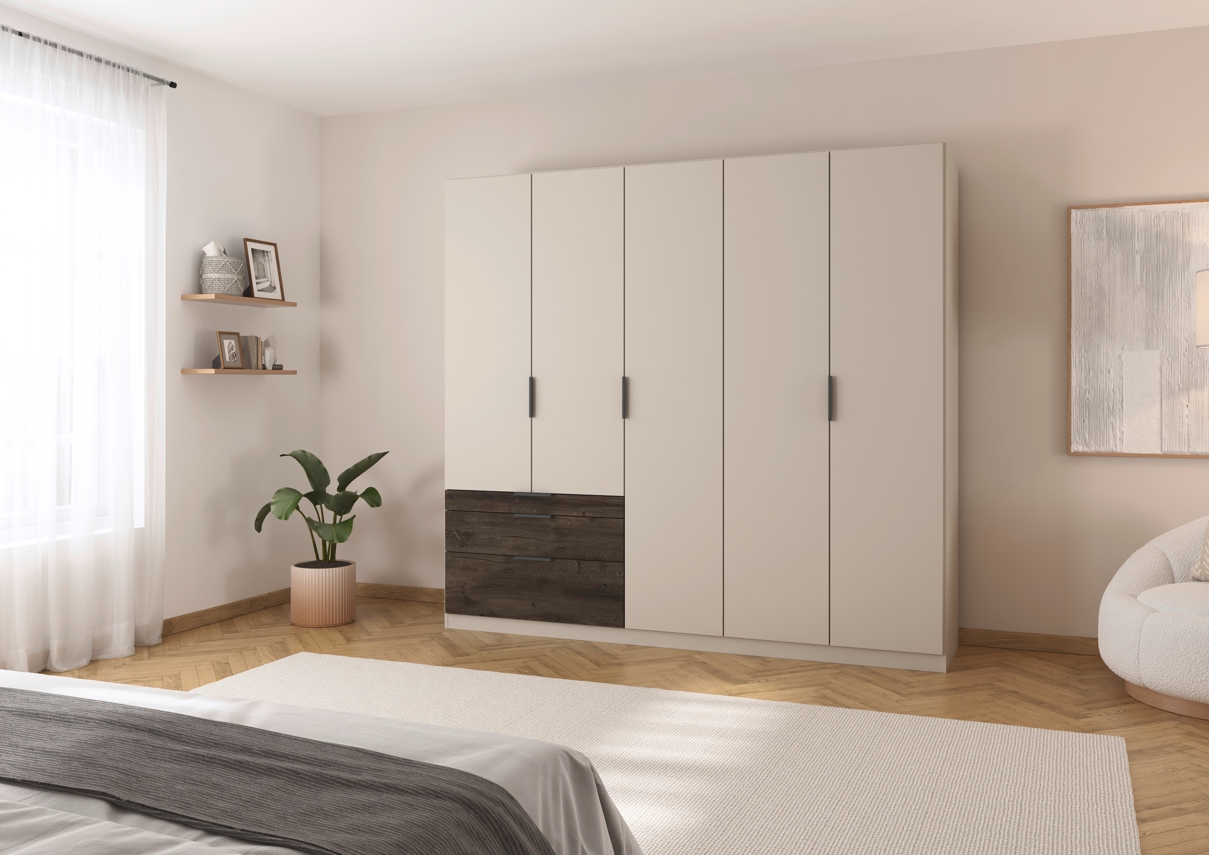 rauch Kleiderschrank »Drehtürenschrank Schrank Garderobe Schlafzimmerschrank KODA« oberer Schubkasten mit praktischer Inneneinteilung,  mit asymmetrisch angeordneten Schubladen MADE IN GERMANY