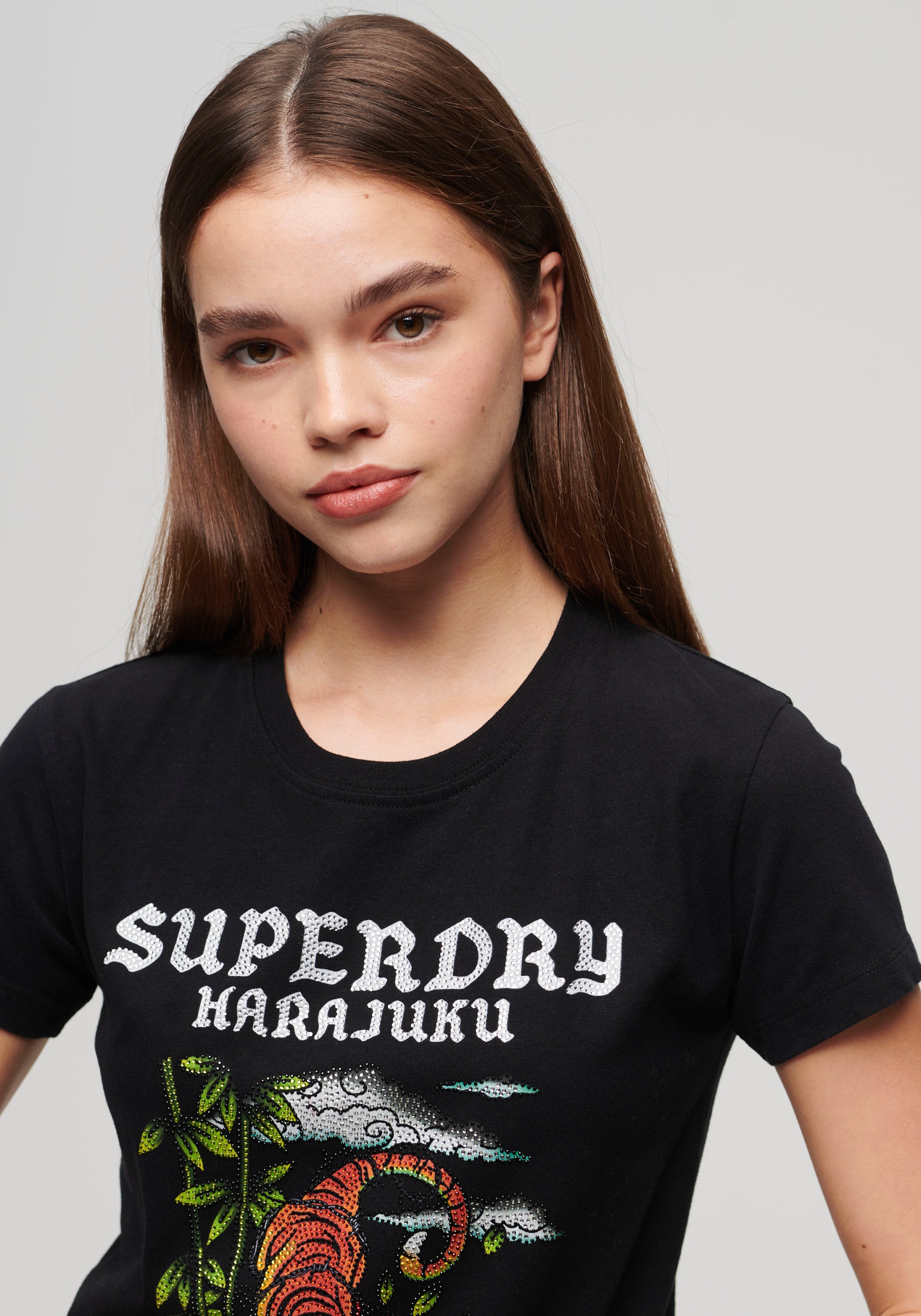 Superdry Kurzarmshirt »TATTOO RHINESTONE FITTED TEE«