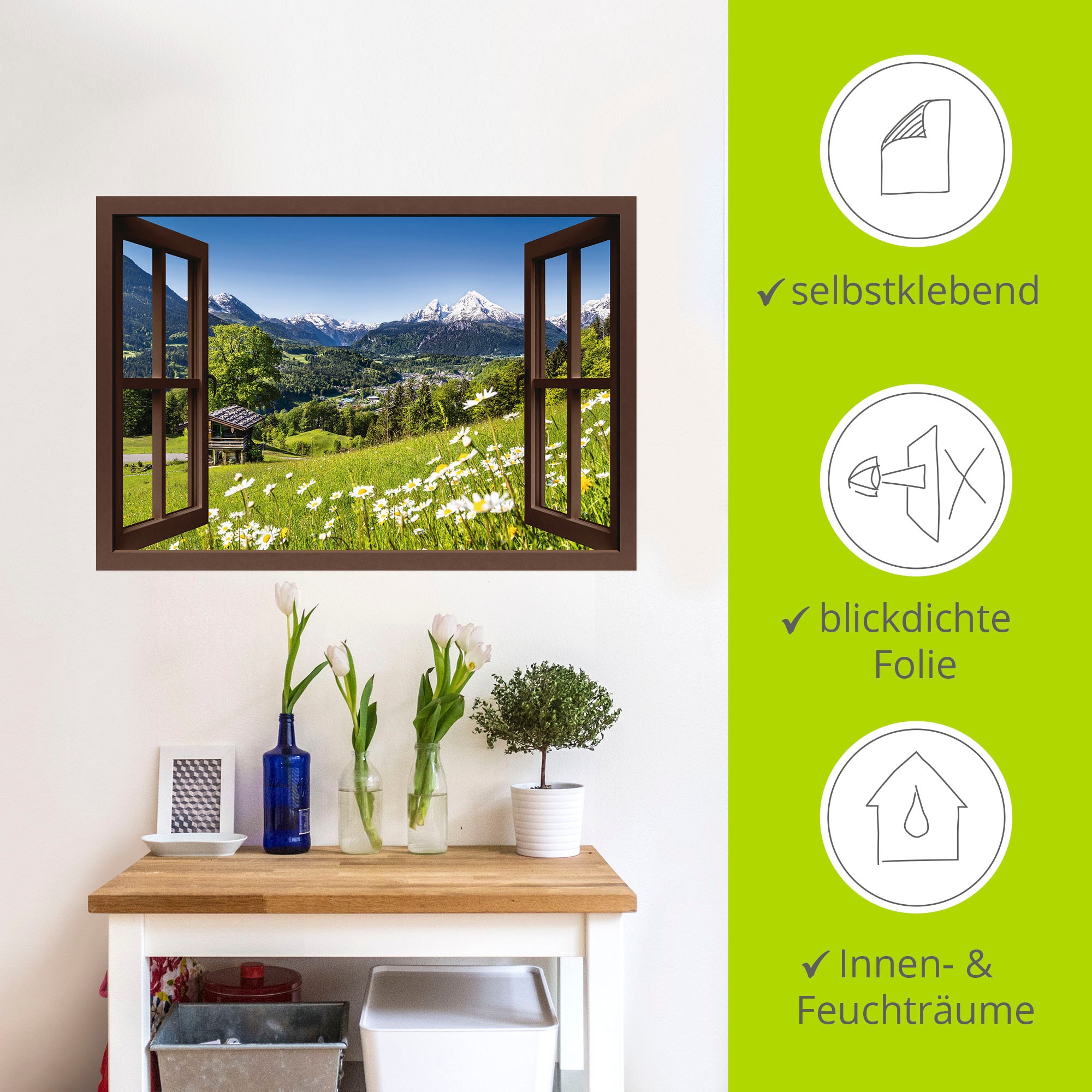 Artland Wandbild »Fensterblick Bayerischen Alpen«, Berge, (1 St.), als Alubild, Outdoorbild, Leinwandbild, Poster, Wandaufkleber
