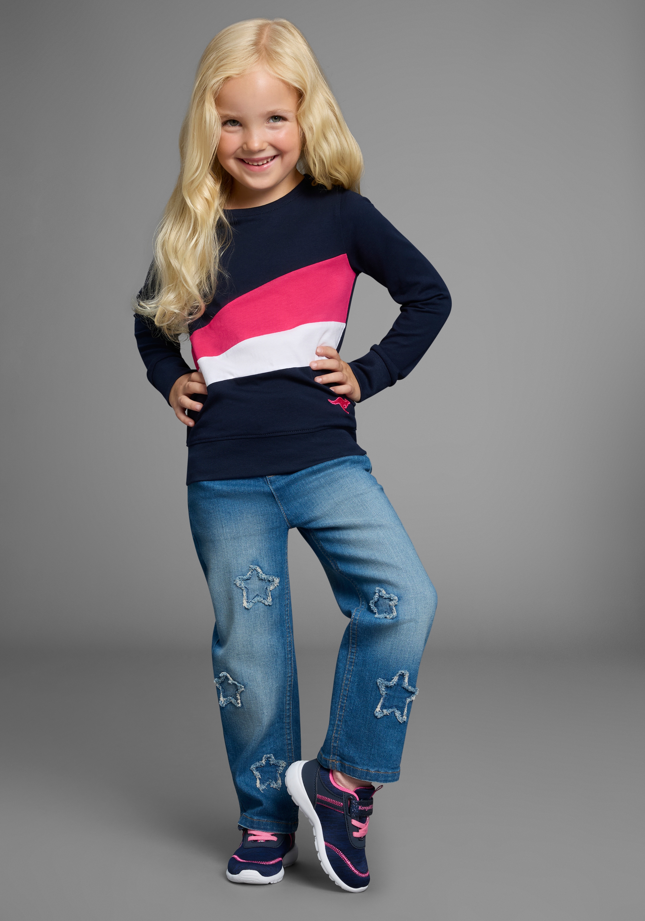 KangaROOS Langarmshirt »mit Einsätzen für kleine Mädchen« Shirt mit modischen Einsätzen und Logo-Stickerei